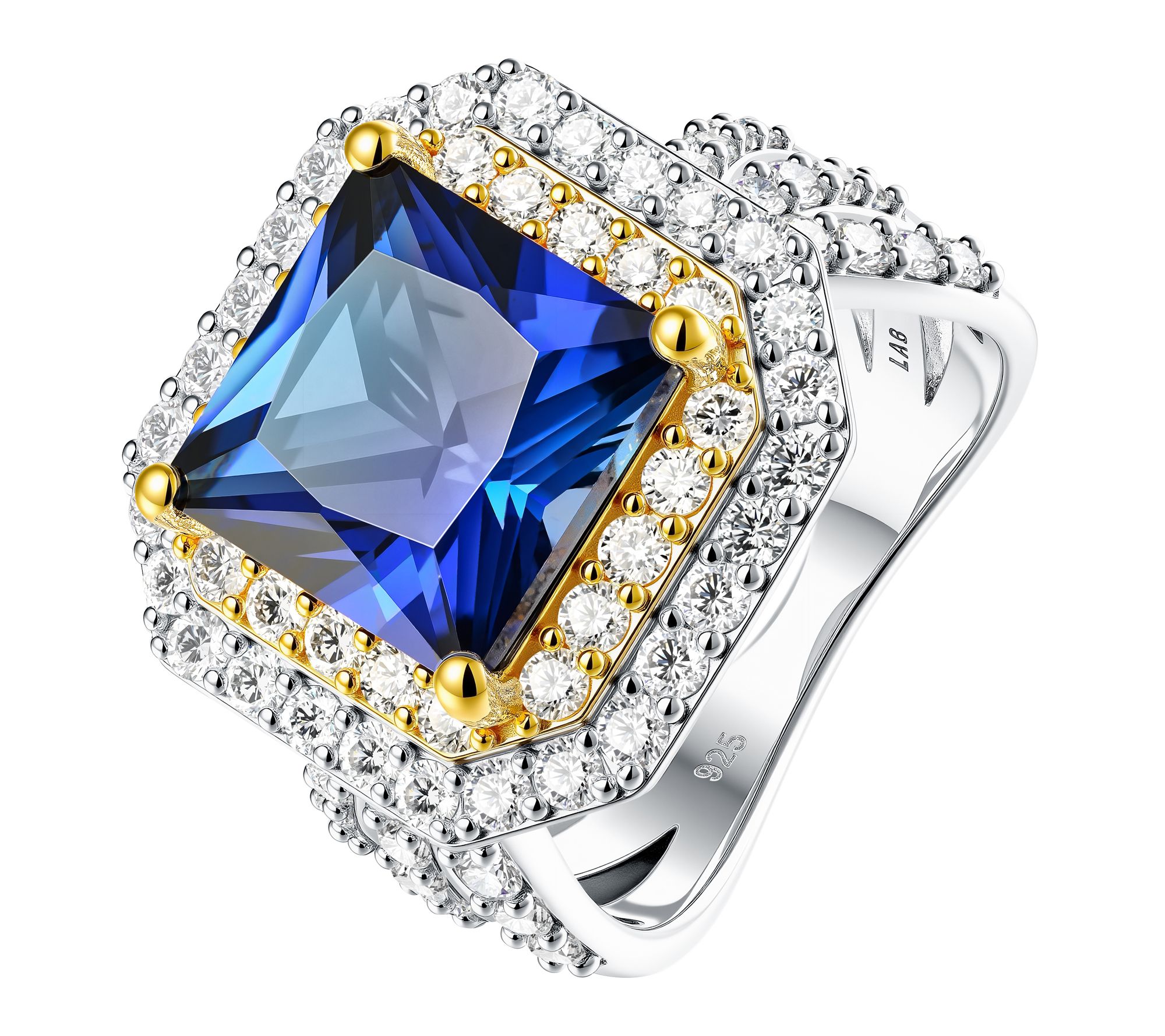 Fire Light Lab Grown Diamond & Blue Sapphire Ring, Sterling