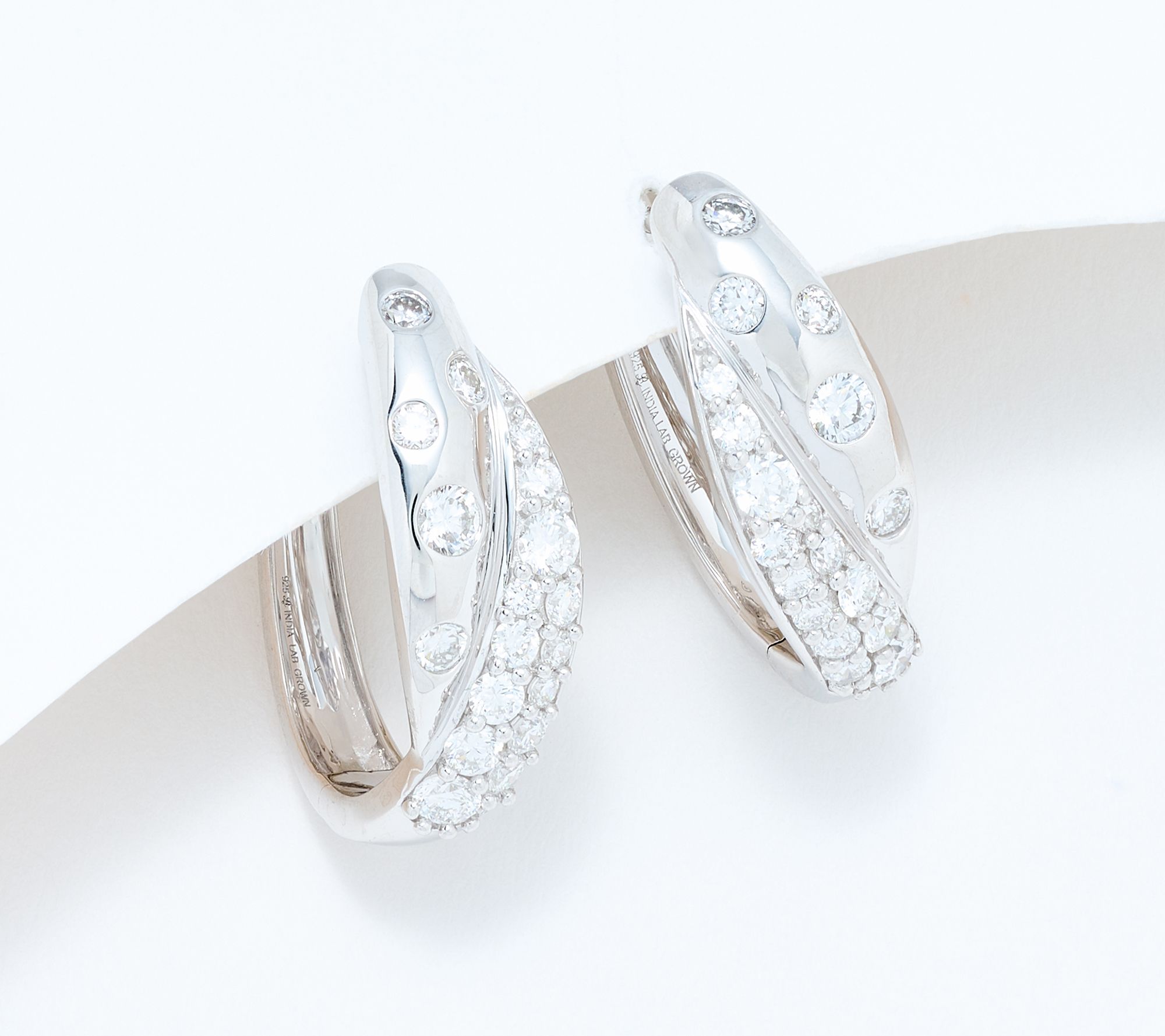 Fire Light Lab Grown Diamond 1 cttw Twisted Detail Hoops, Sterling