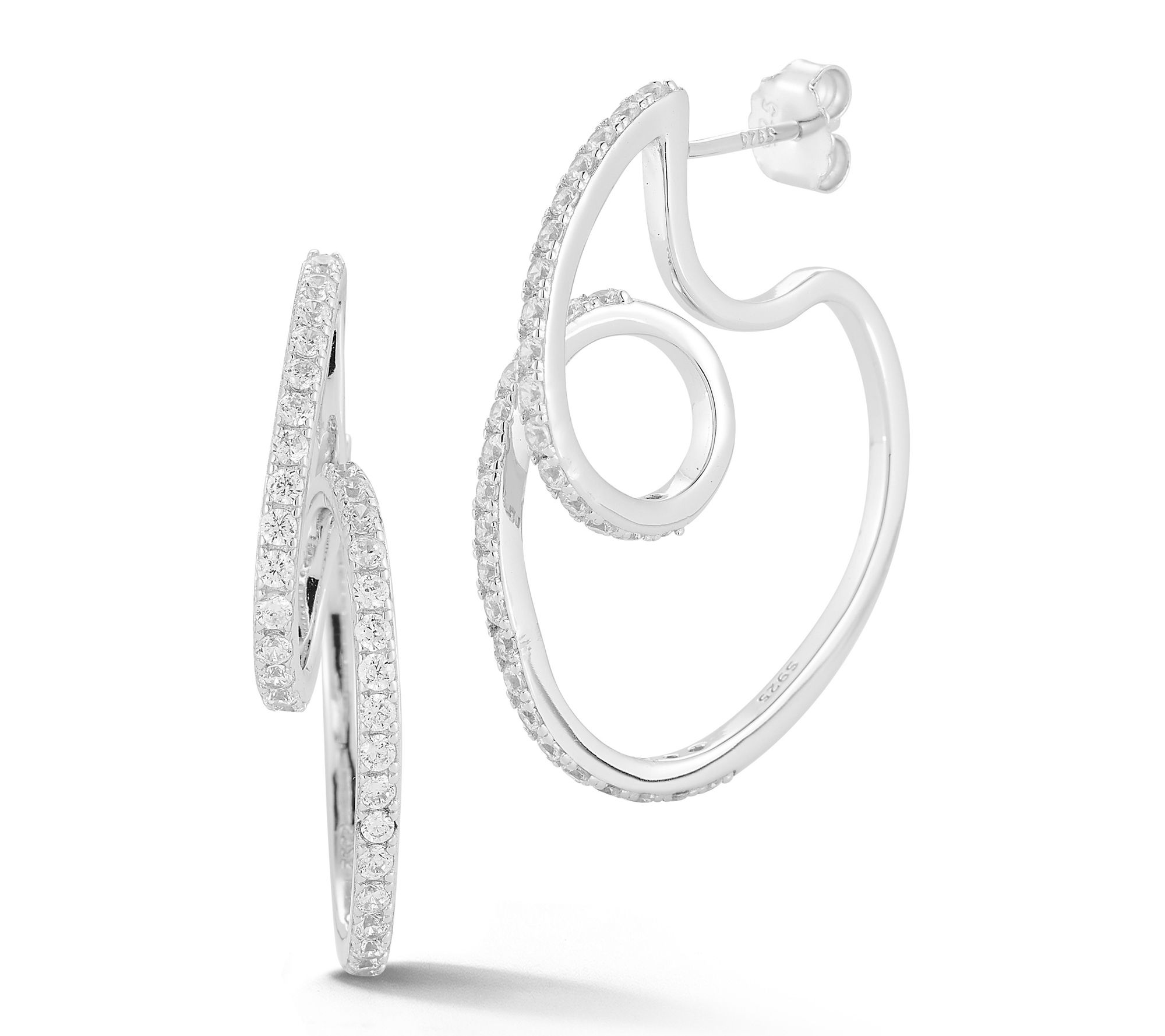 Sterlina Silver Pave Open Abstract Hoop Earrings, Sterling