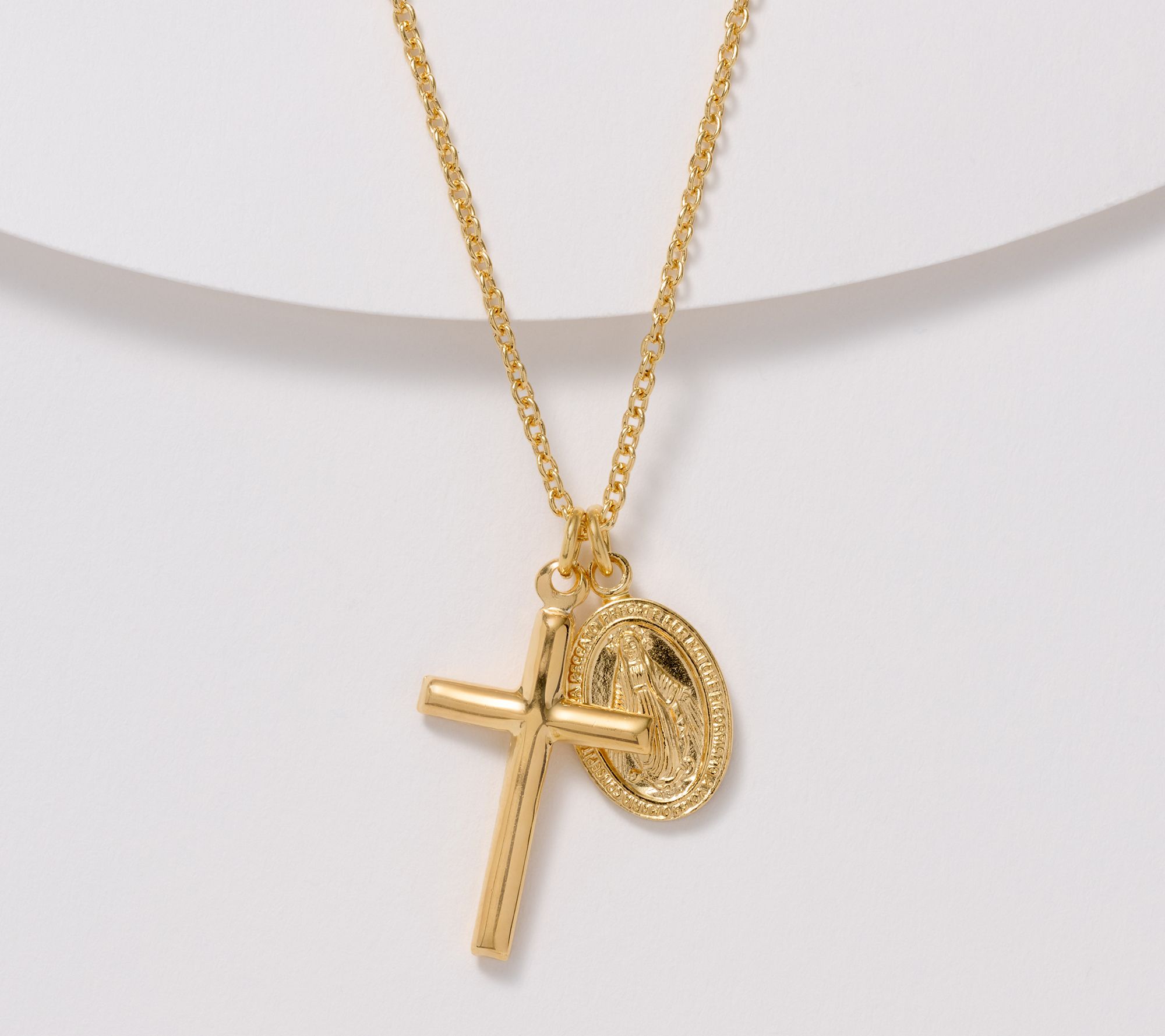  Ultrafine 950 Silver Cross & Miraculous Medal Pendant Necklace