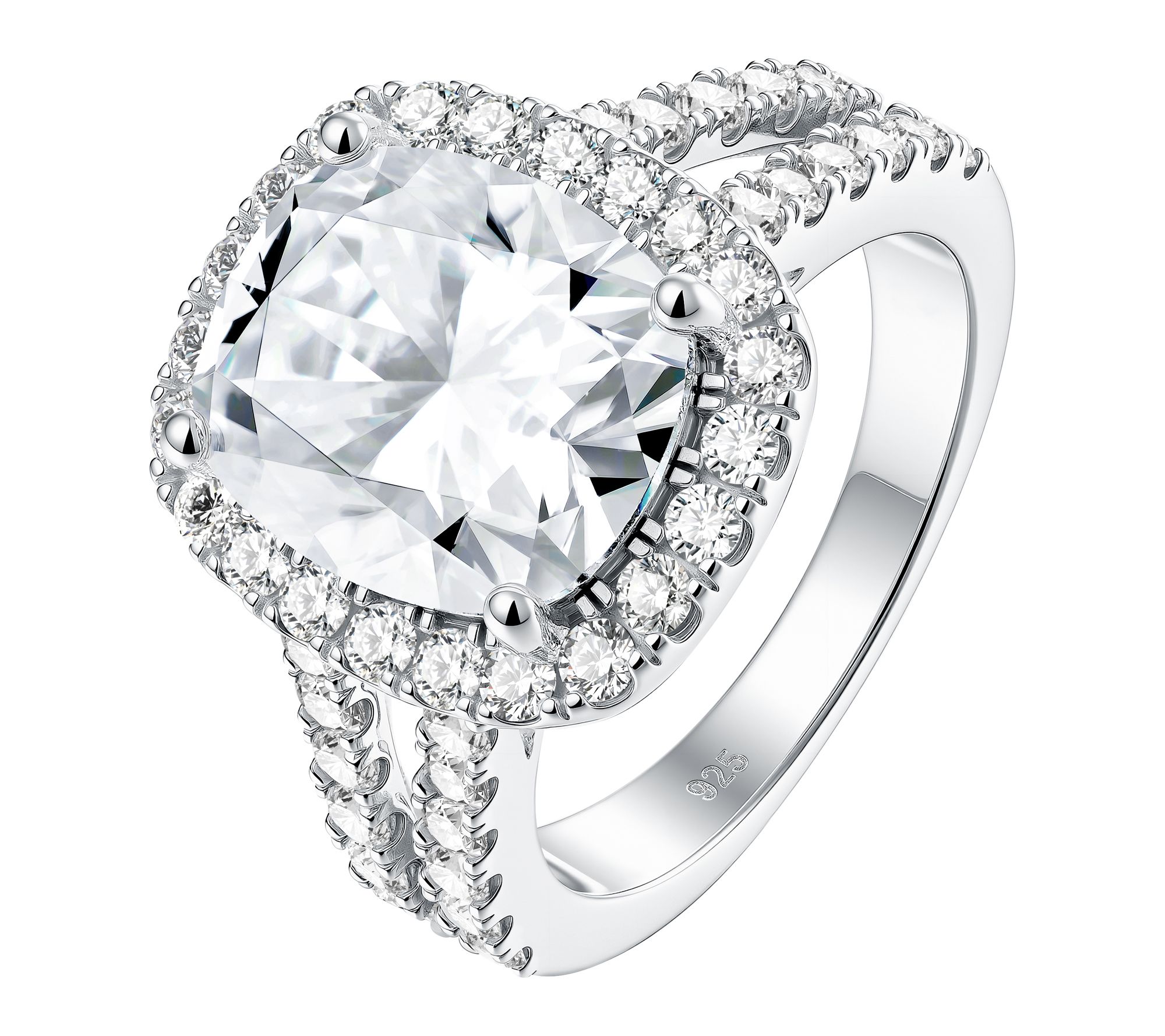 Moissanite Luxe Cushion Cut Halo Engagement Ring, Sterling