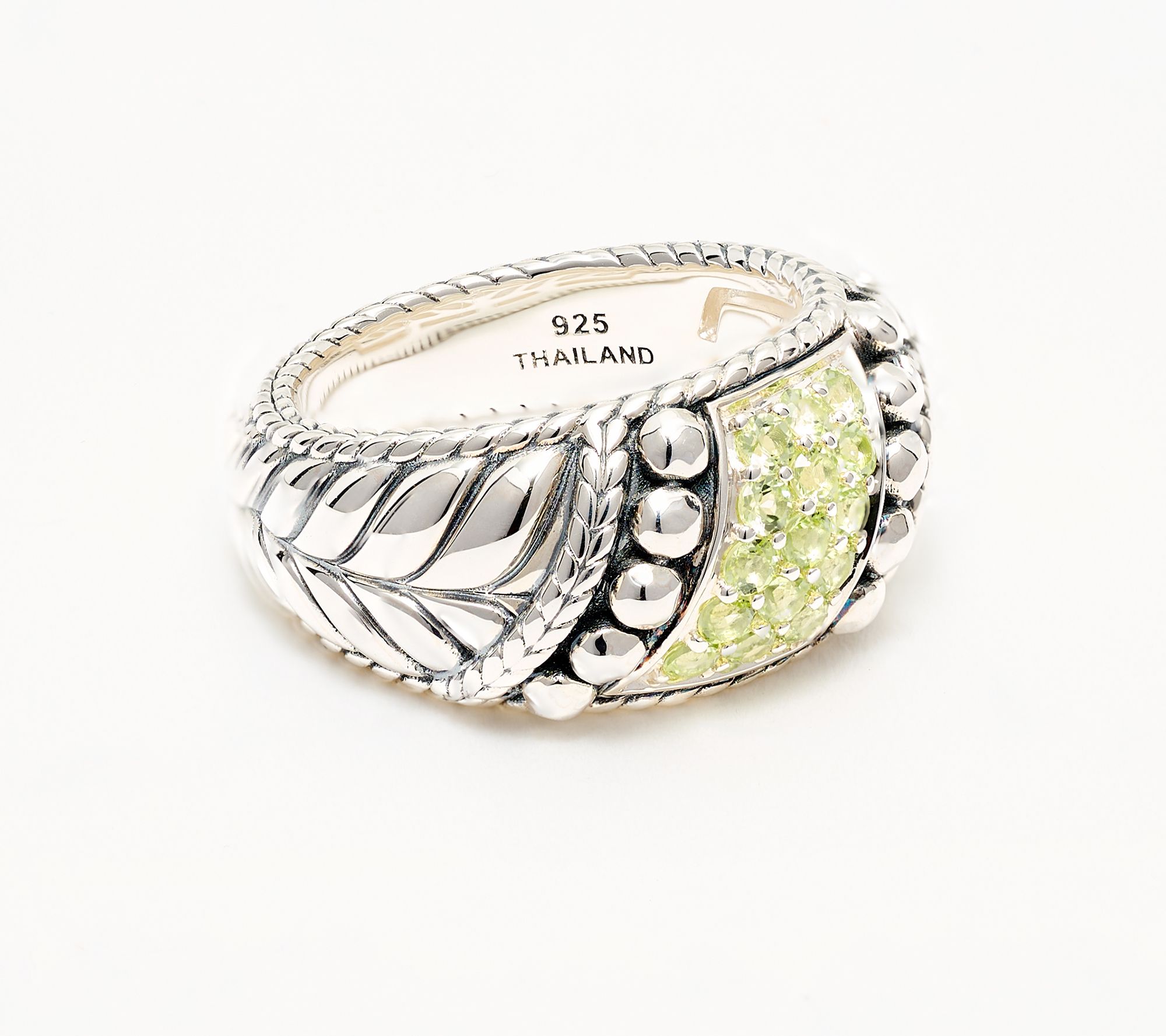 JAI Sterling Silver Shimmer Bead Pave Gemstone Ring