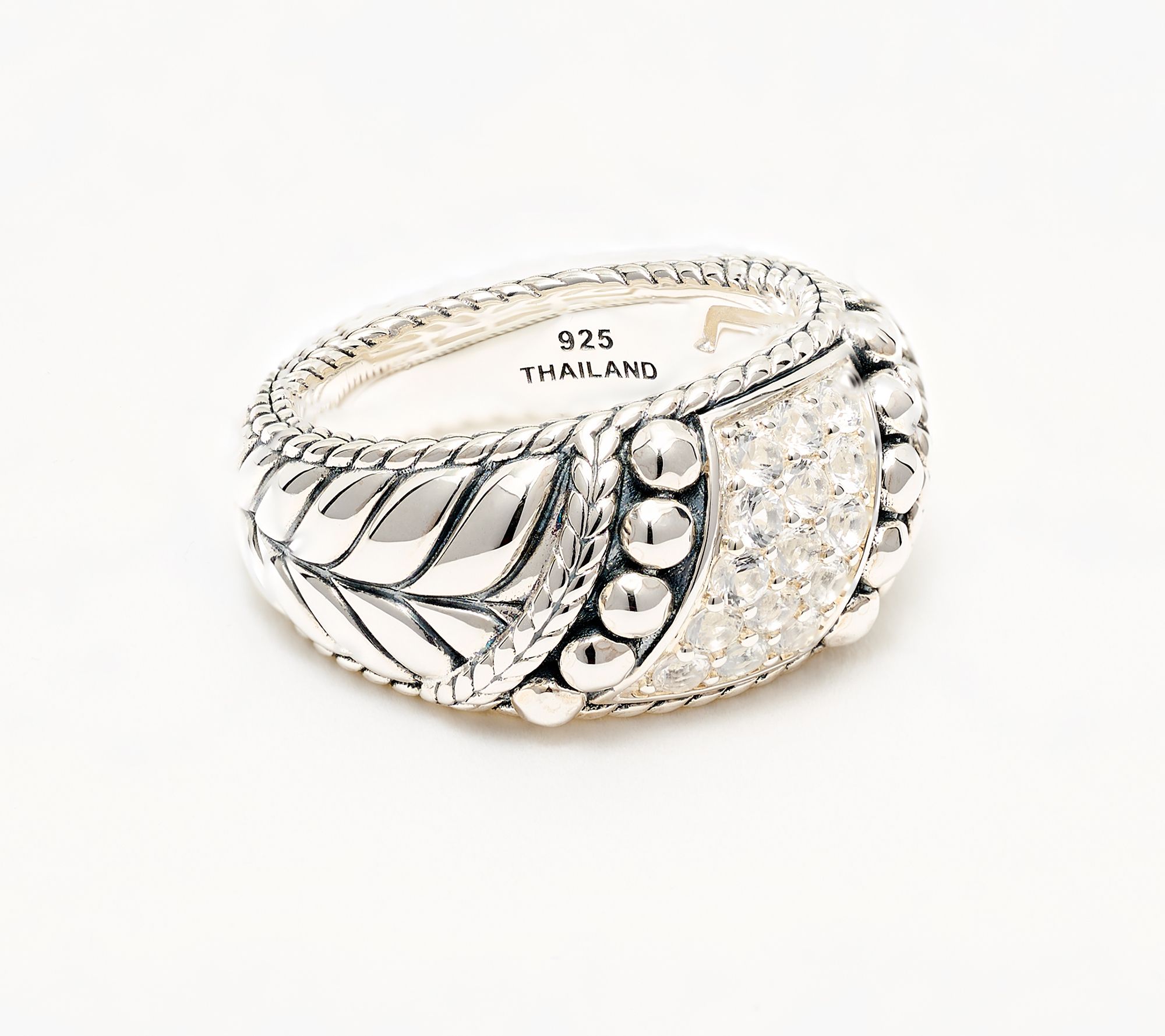 JAI Sterling Silver Shimmer Bead Pave Gemstone Ring