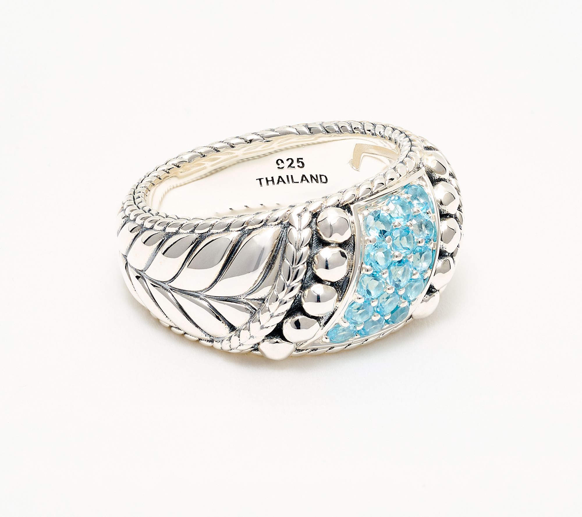 JAI Sterling Silver Shimmer Bead Pave Gemstone Ring