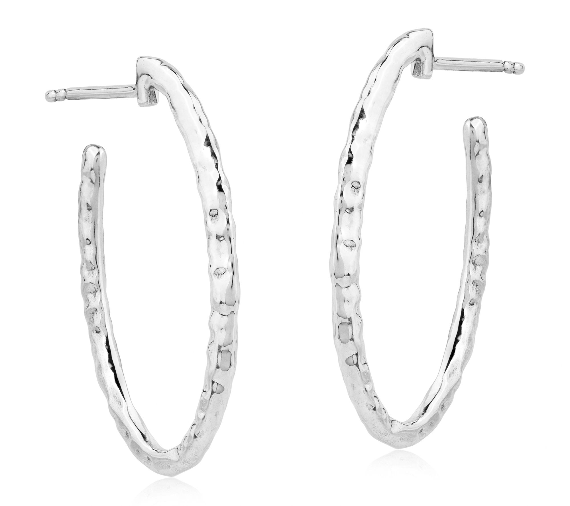 American West Sterling Silver 1" Textured OvalHoop Earrings