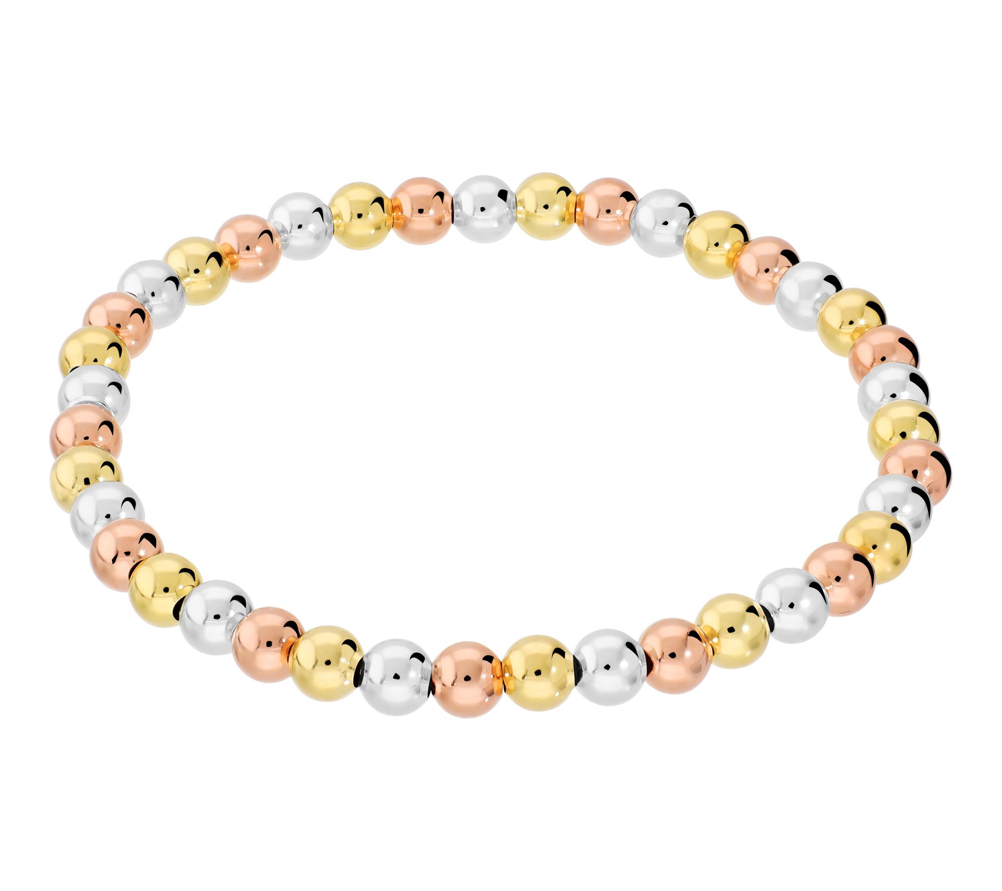 UltraFine 950 Silver Tri-Color Polished 5mm Bead Bracelet - QVC.com