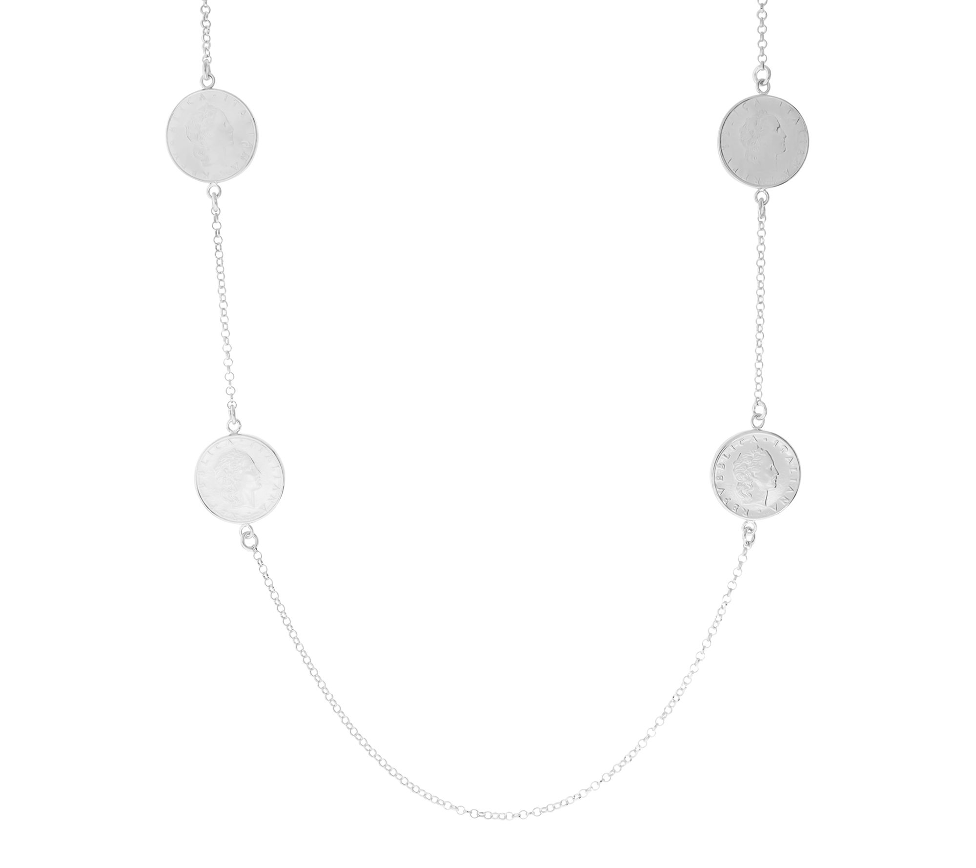 Italian Silver 50 Lire Coin Station 26" necklace