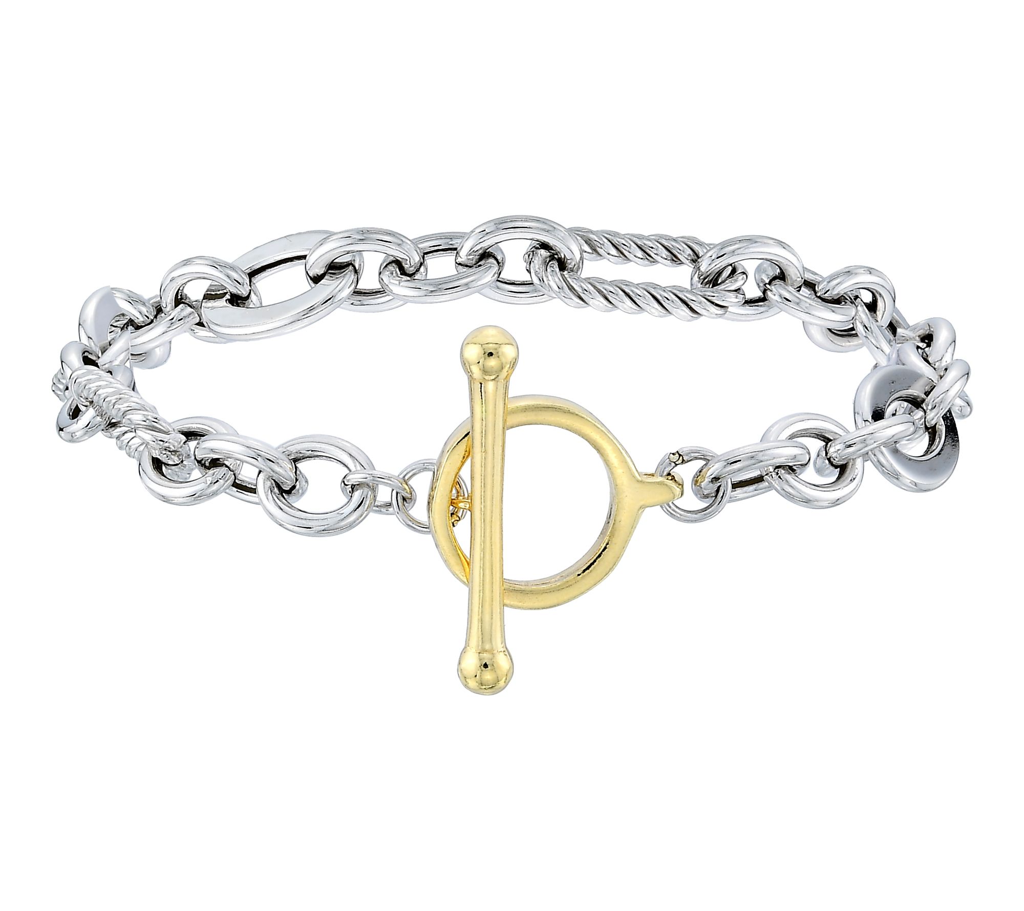 Silver Style Two-Tone Luxury Toggle Lock Bracelet, Sterling