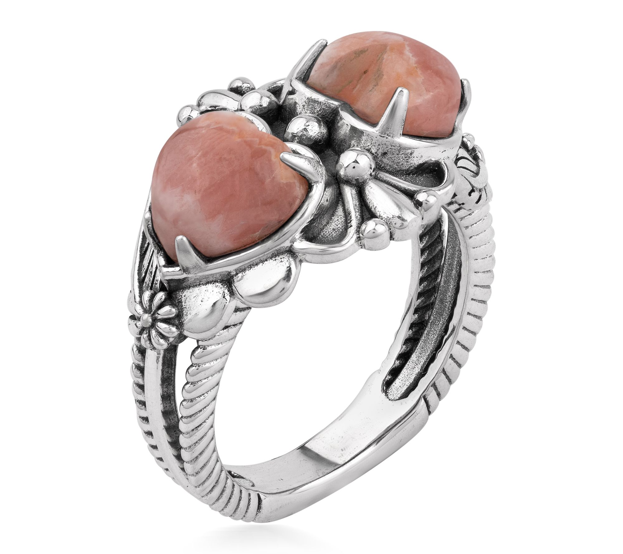American West Sterling Rhodochrosite Double Heart Ring
