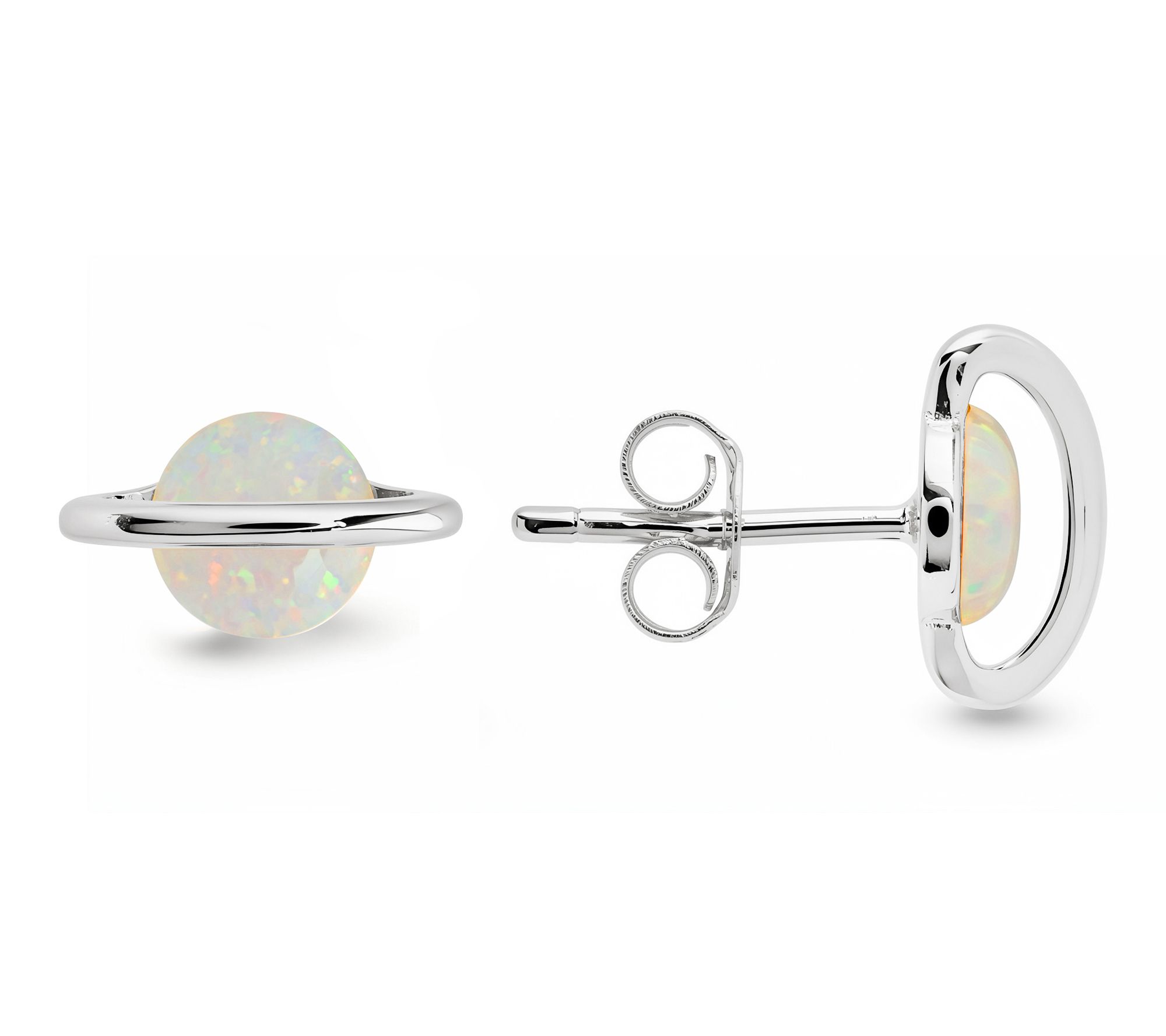 Sterling Silver Opal Saturn Celestial Stud Earrings