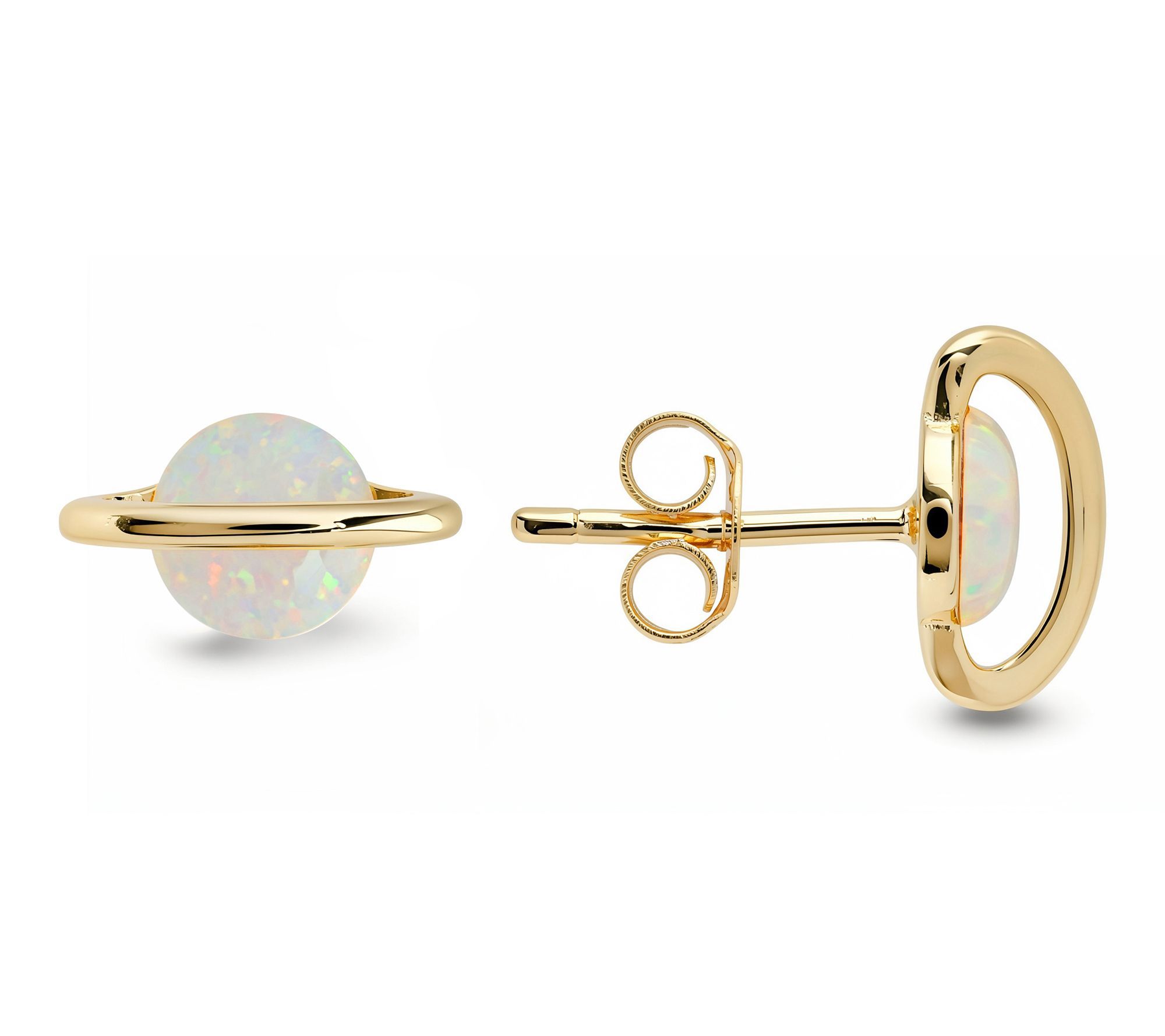 Sterling Silver Opal Saturn Celestial Stud Earrings