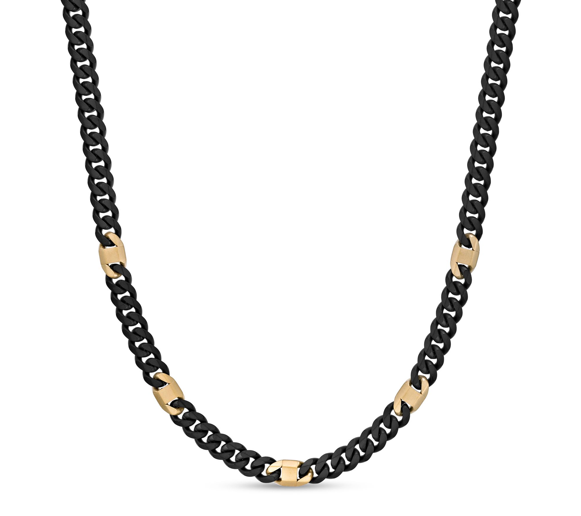 LYNX Men's Stainless Steel Matte Miami Cuban Station Necklace