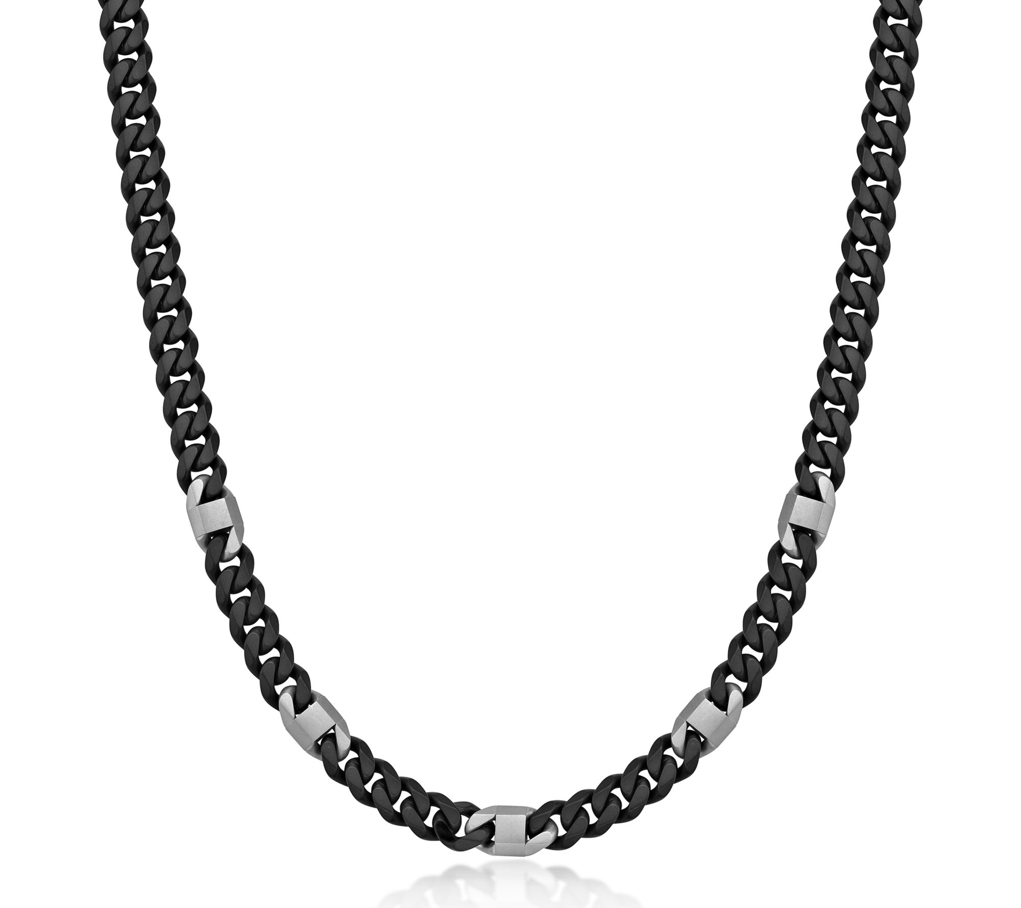LYNX Men's Stainless Steel Matte Miami Cuban Station Necklace