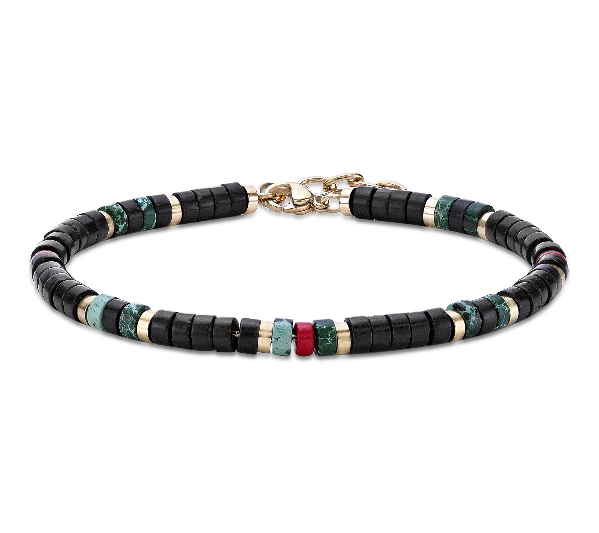 LYNX Men's Stainless Steel Multi-Gemstone Disc Bead Bracelet