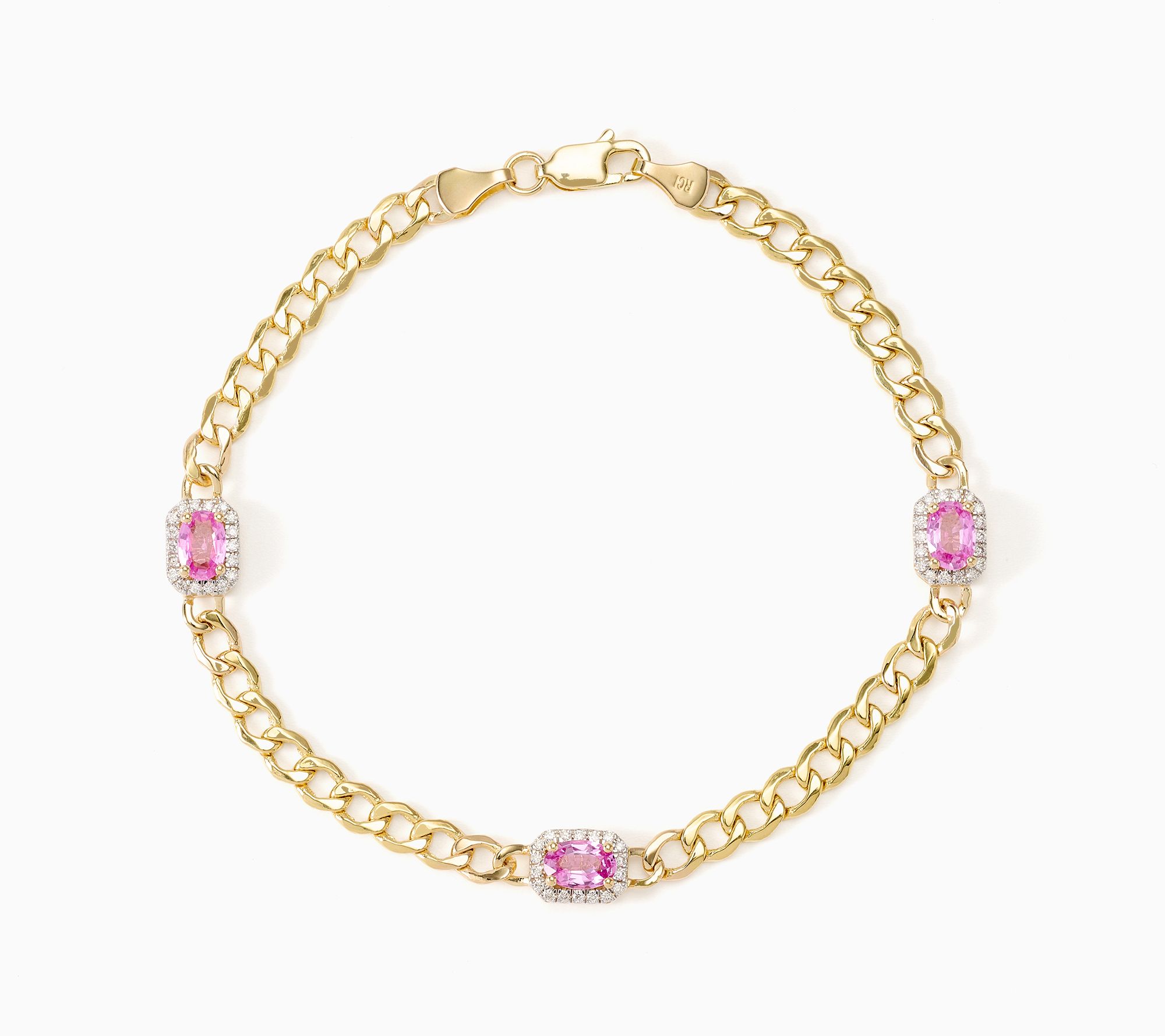 Kallati Diamond or Pink Sapphire Cuban Bracelet, 14K Gold