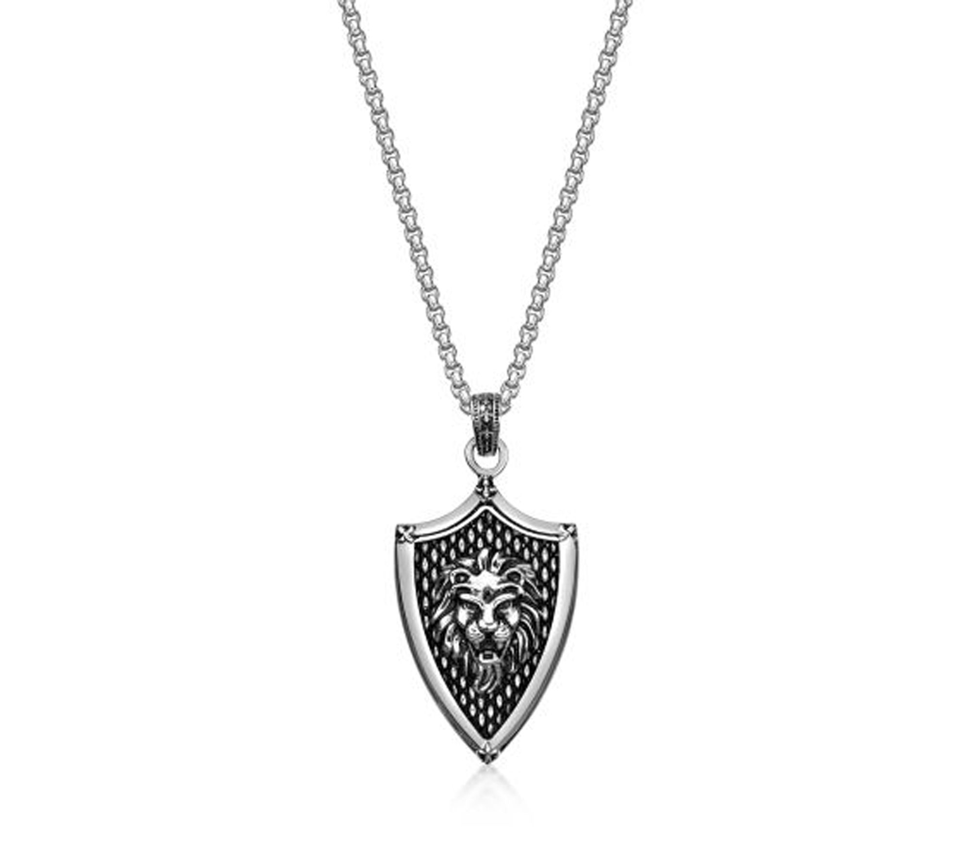 LYNX Men's Ster ling Silver Lio n Shield Pendan t w/ Box Chain