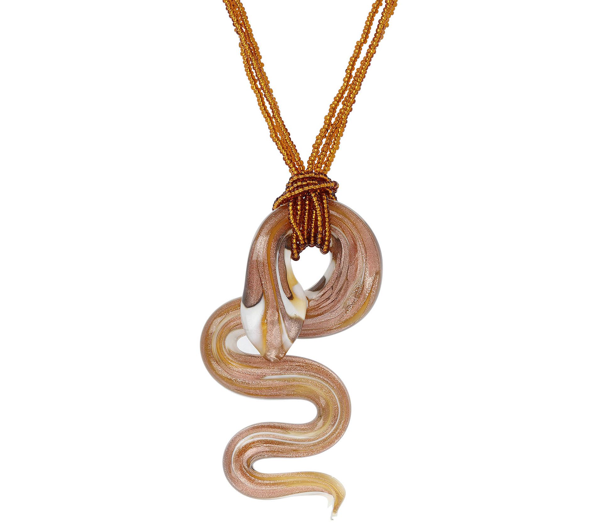 Italian Gold Murano Snake Pendant w/ Bead C hain, 14K