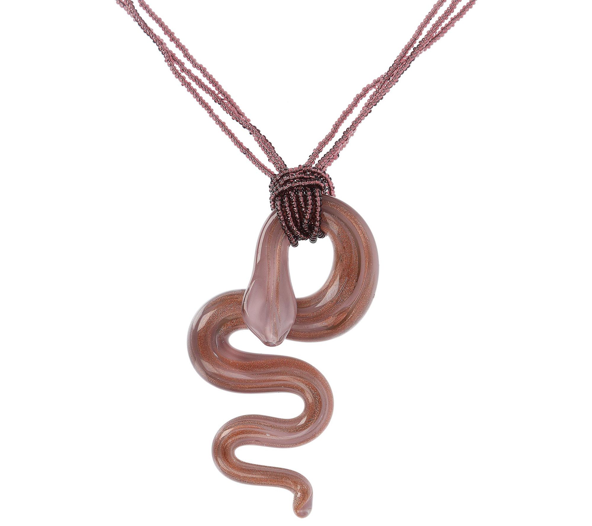 Italian Gold Murano Snake Pendant w/ Bead C hain, 14K