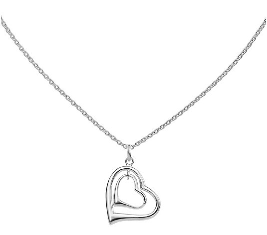 Sterling Silver Double Heart Pendant with 18" Chain