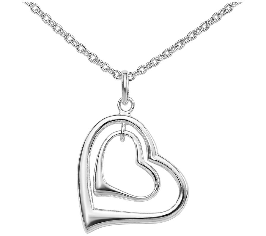 Sterling Silver Double Heart Pendant with 18
