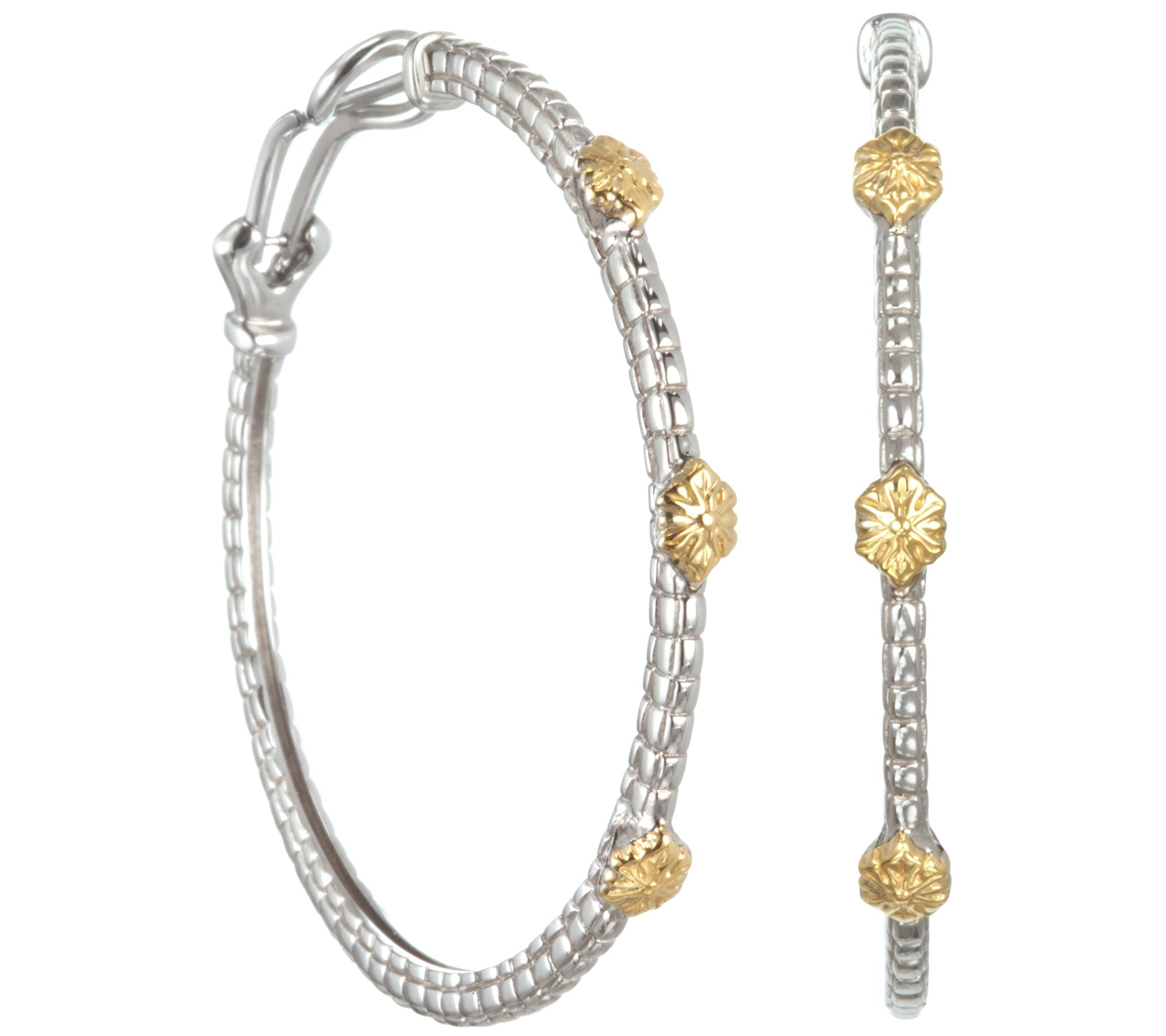 Ariva 1-3/4" Hoop Earrings, Sterling Silver & 18K Gold