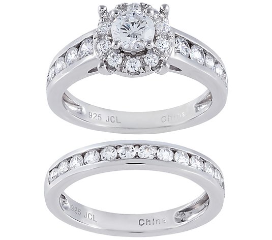 Diamonique 1.55 cttw Round-Cut Bridal Ring Set,Sterling