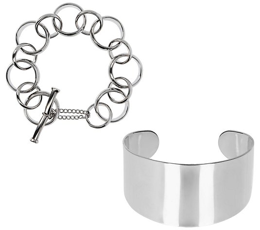 Steel by Design Bold Toggle Bracelet & Graduated Cuff Set