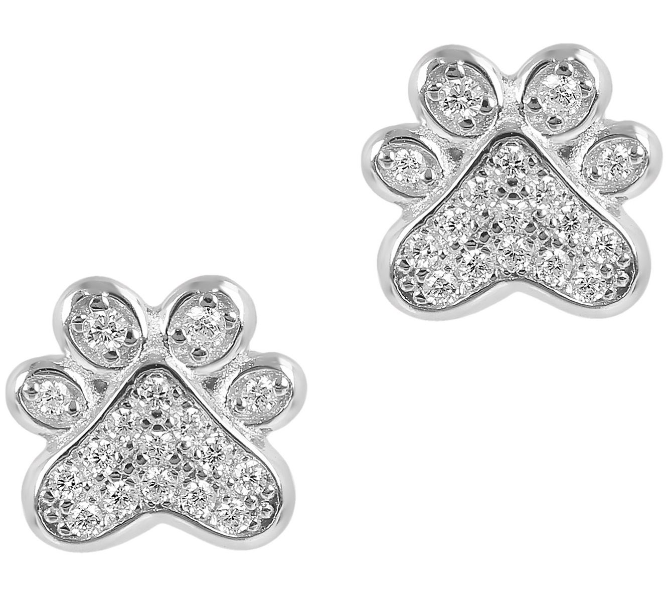 Diamonique 0.15 cttw Paw Print Stud Earrings, Sterling Silver