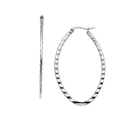 Steel by Design 2-1/8" Textured Oval Hoop Earrings