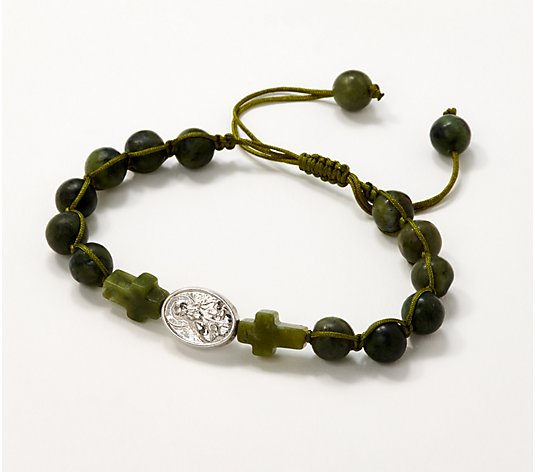 Connemara Marble Adjustable Bracelet with Cross Beads