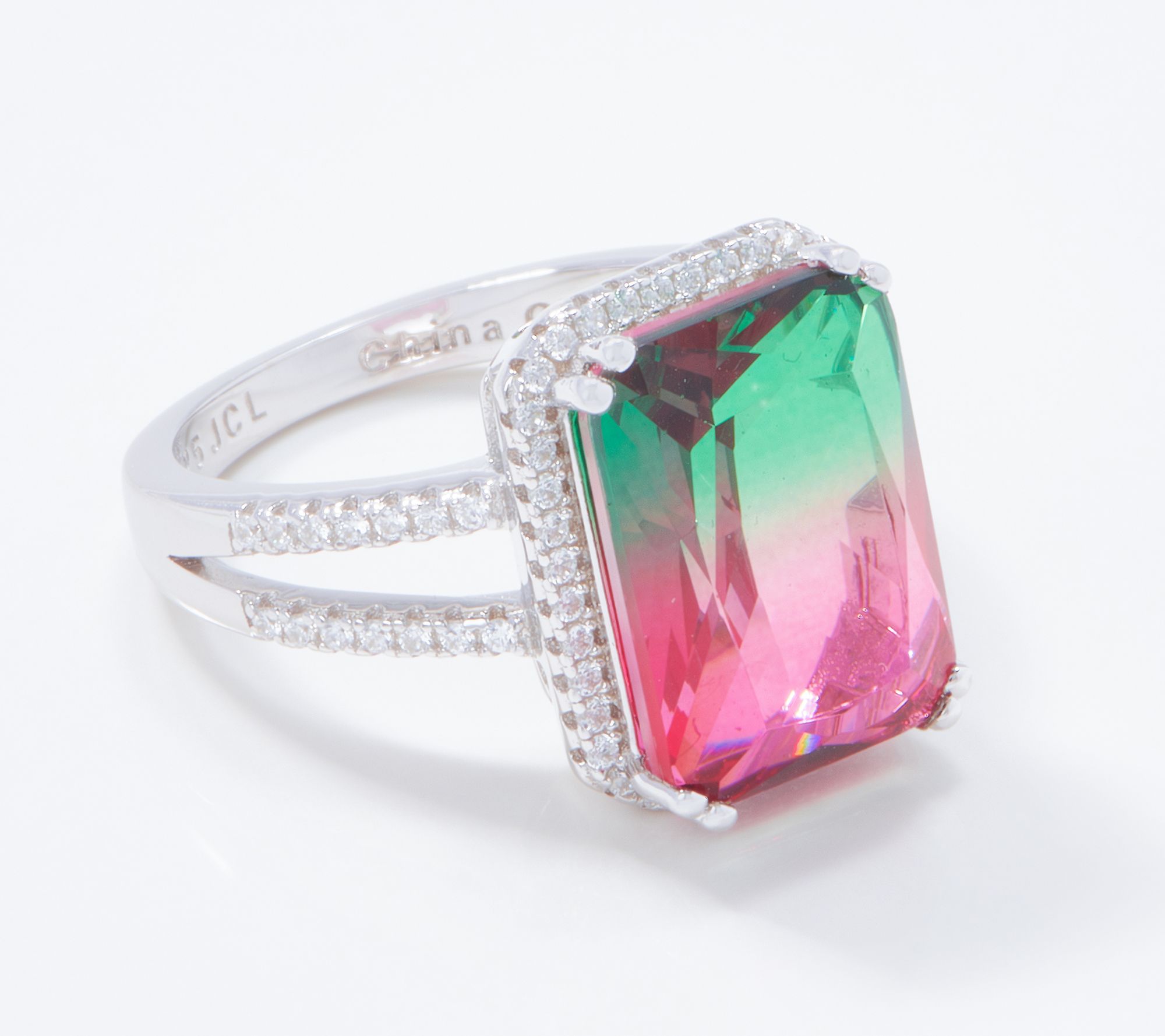  Diamonique Simulated Watermelon Tourmaline Ring Sterling Silver - J363208