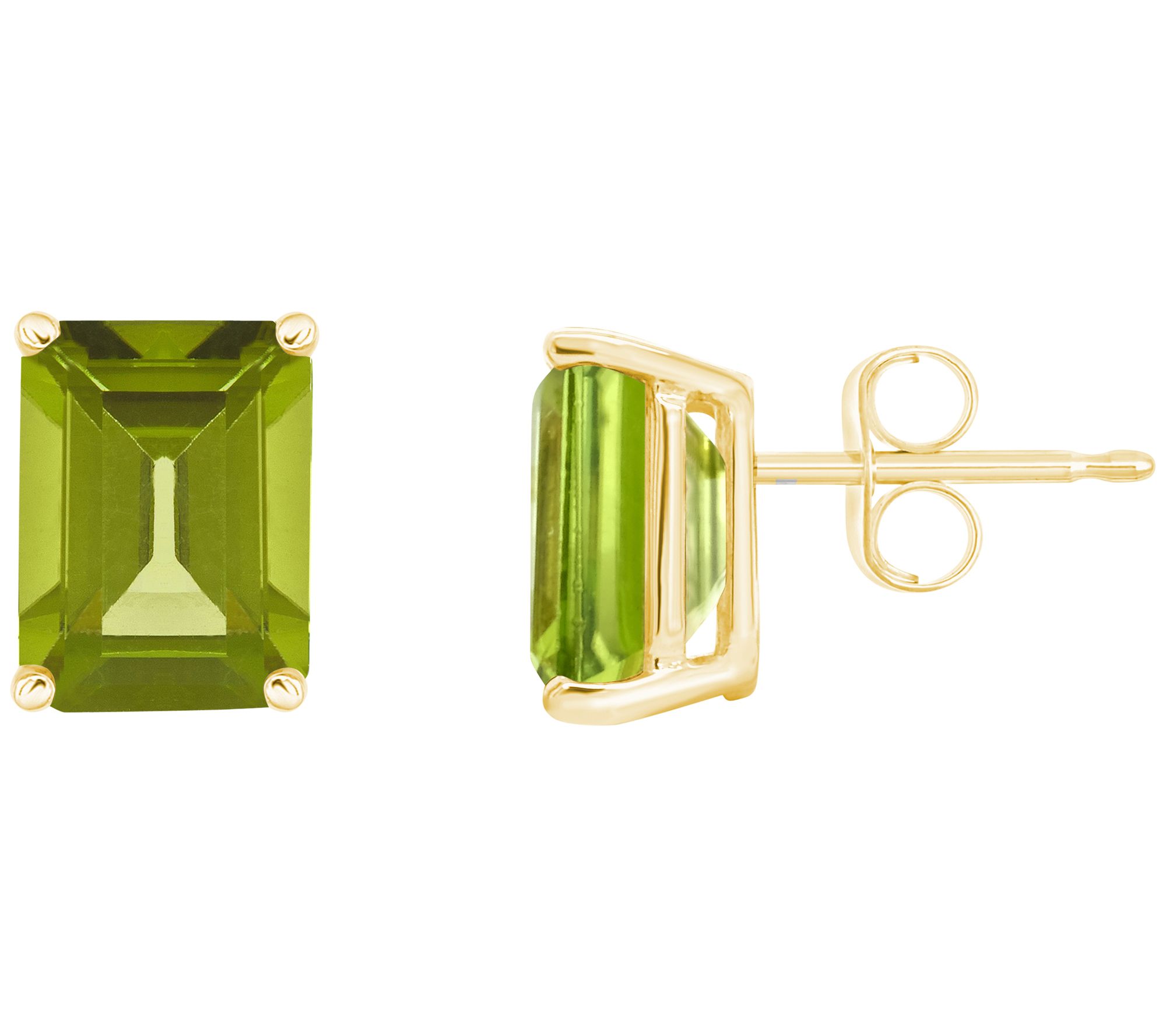 14K Gold Emerald Cut 3.40 cttw Peridot Stud Earrings