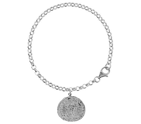 Italian Silver 8" Coin Charm Bracelet