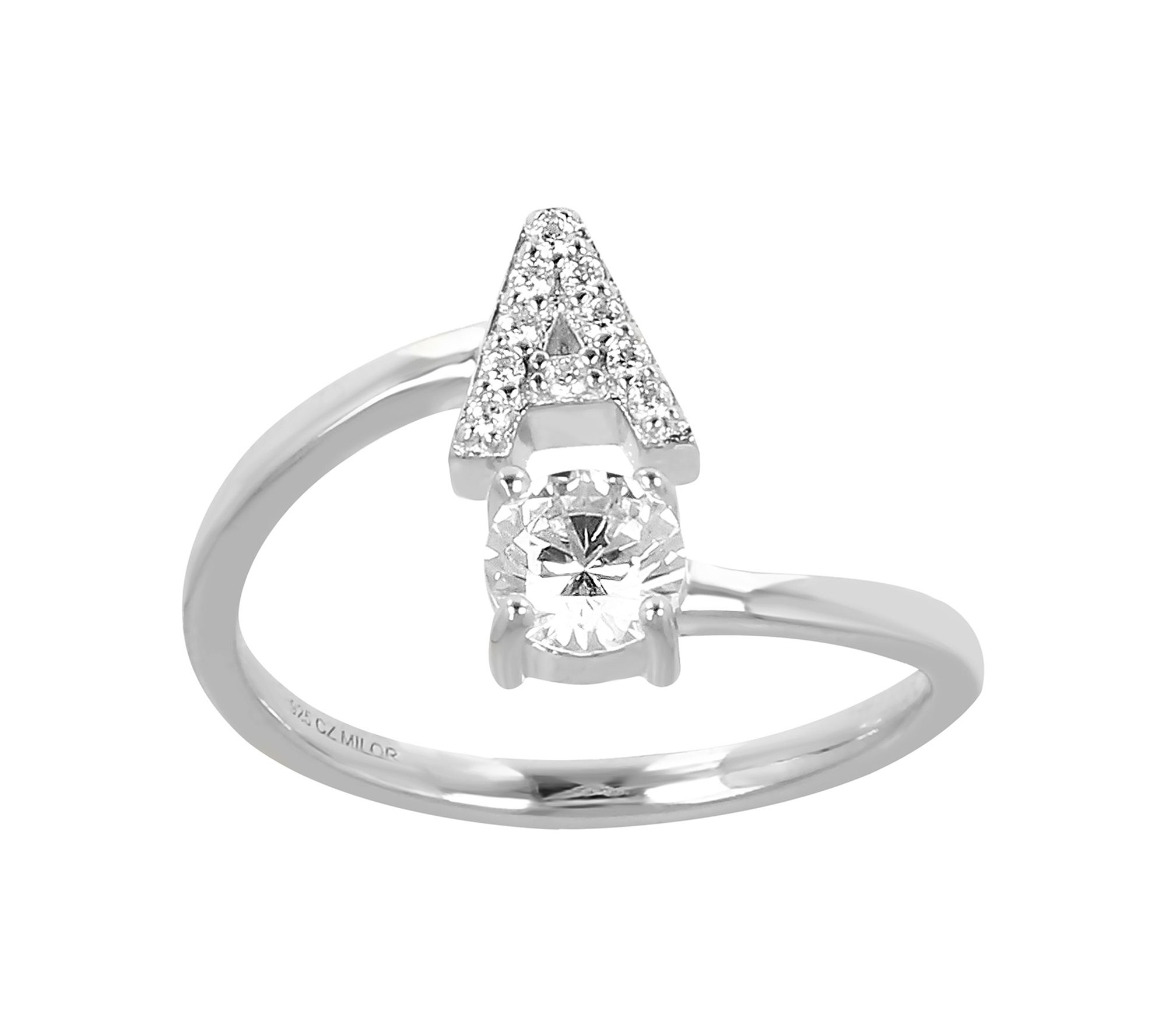 Diamonique Bypass Initial Ring, Sterling Silver