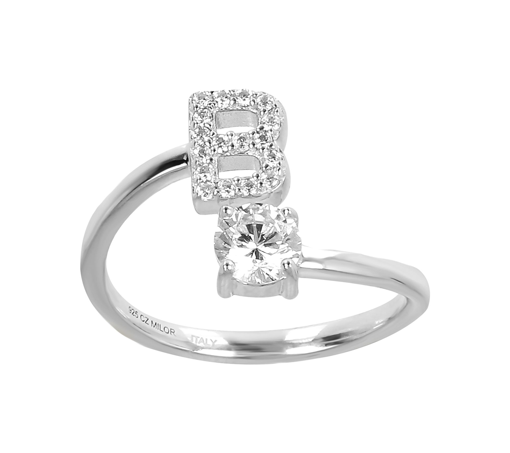Diamonique Bypass Initial Ring, Sterling Silver