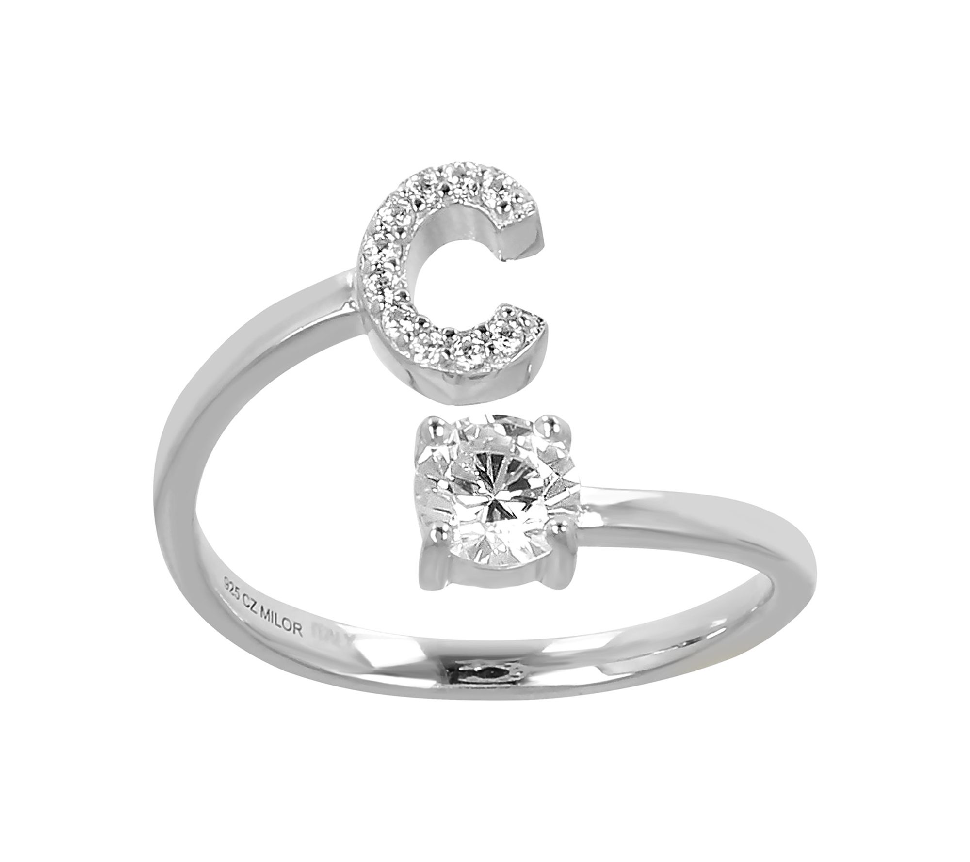 Diamonique Bypass Initial Ring, Sterling Silver