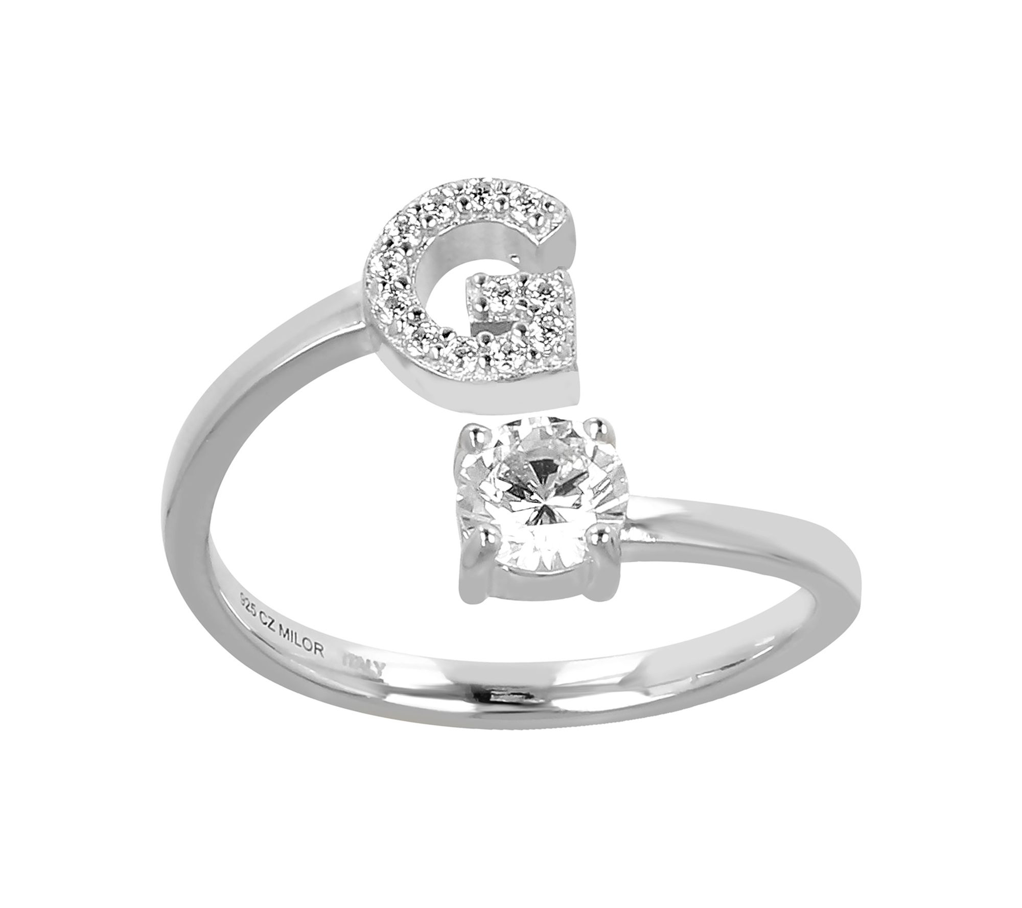 Diamonique Bypass Initial Ring, Sterling Silver