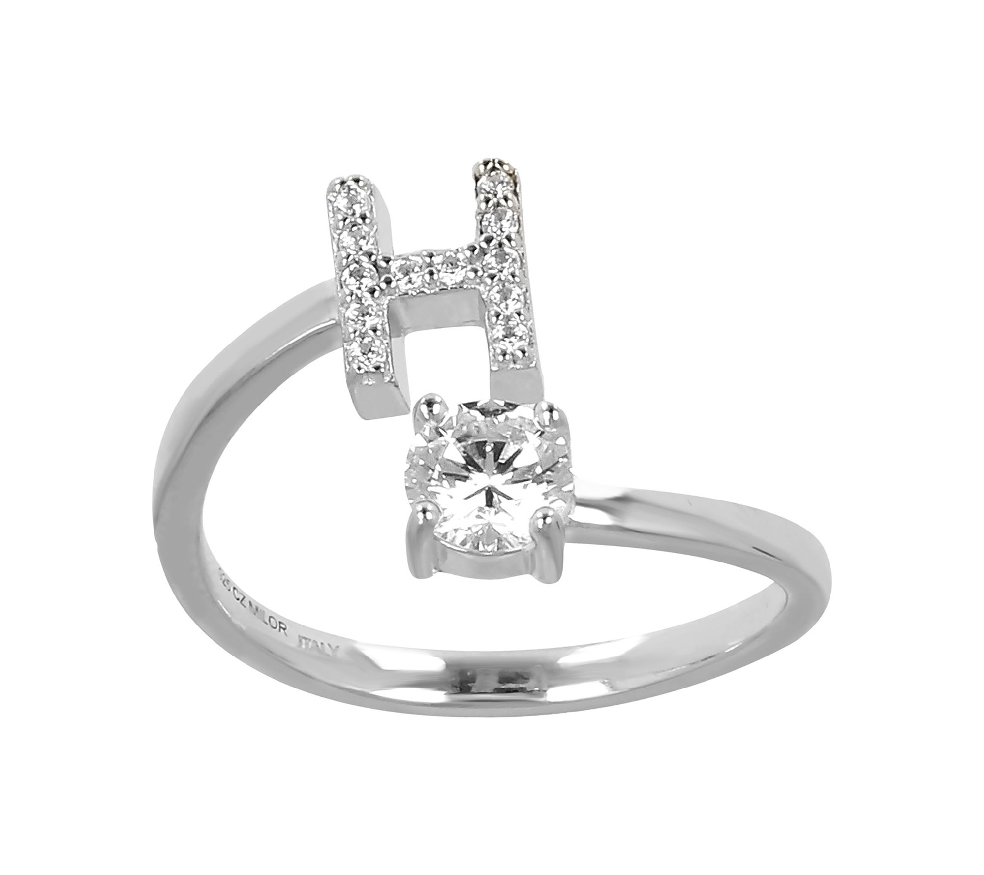 Diamonique Bypass Initial Ring, Sterling Silver