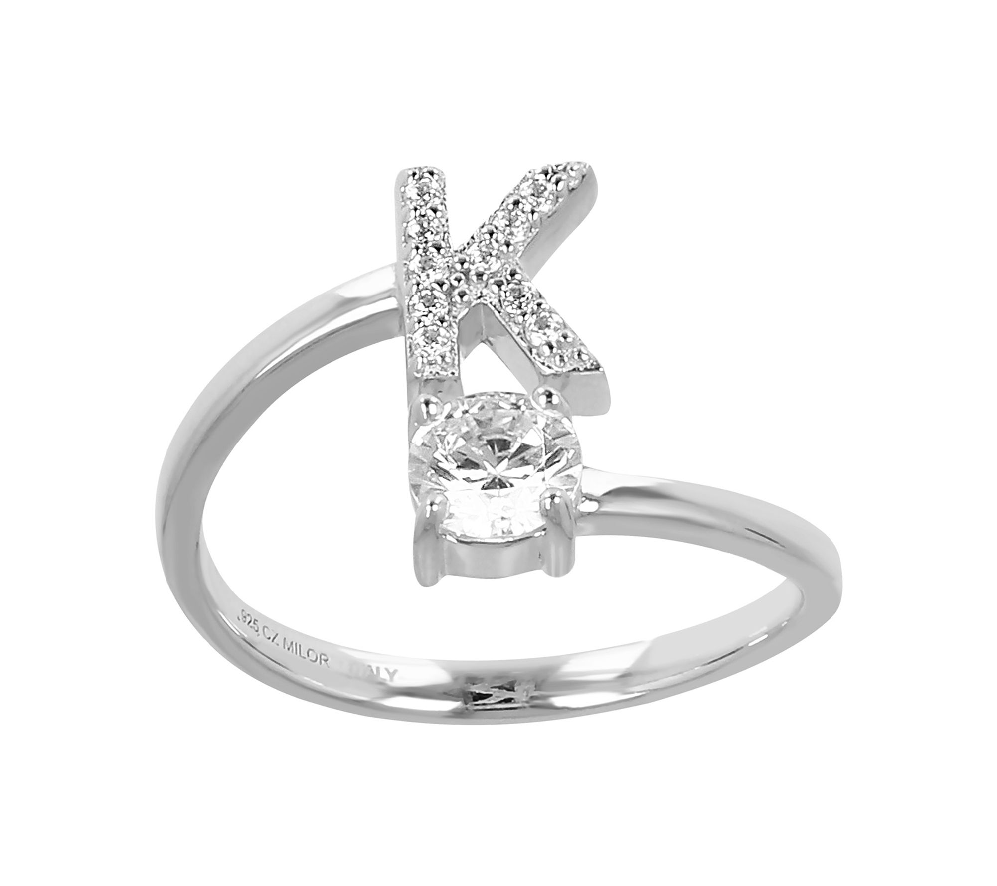 Diamonique Bypass Initial Ring, Sterling Silver