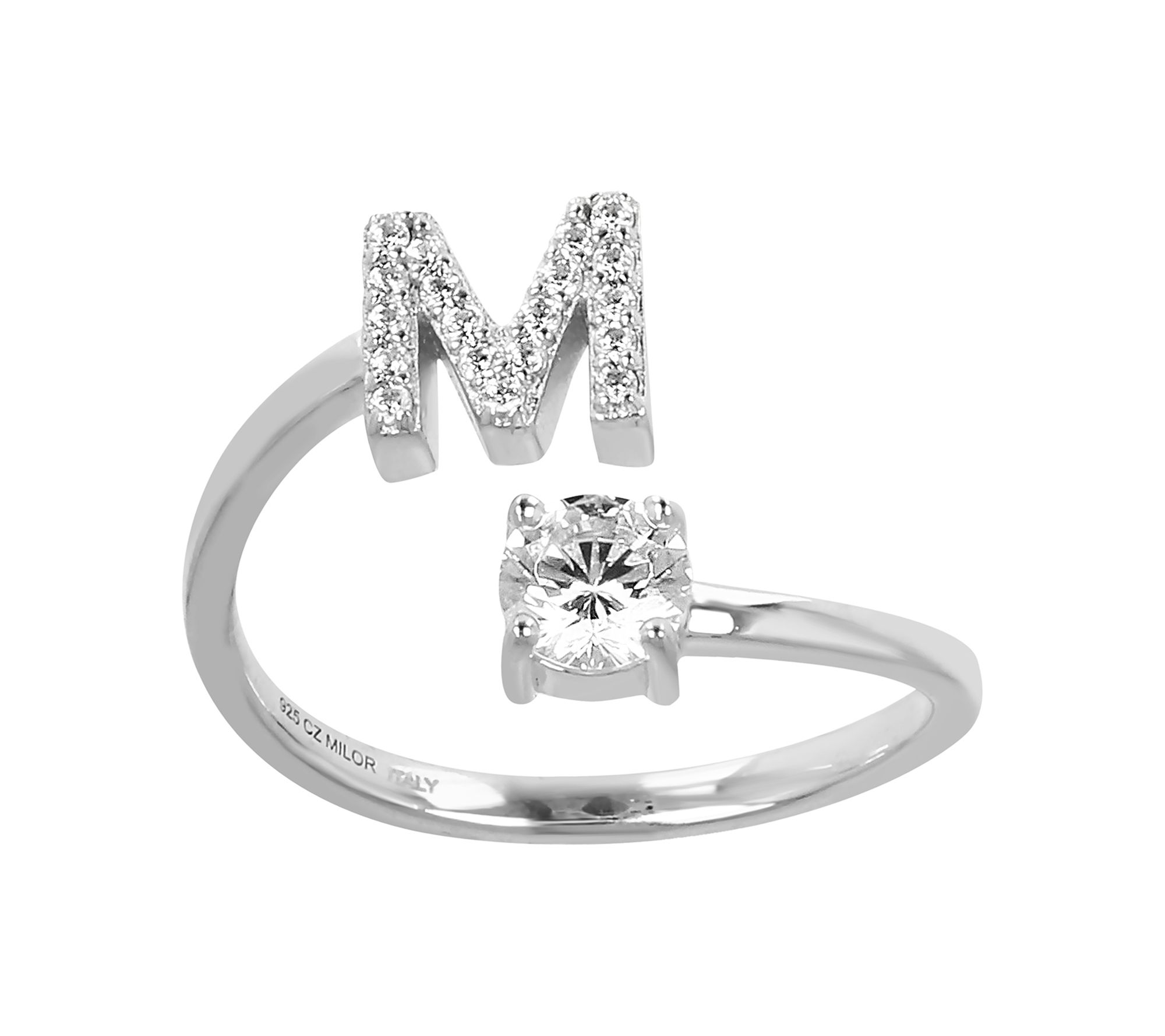 Diamonique Bypass Initial Ring, Sterling Silver