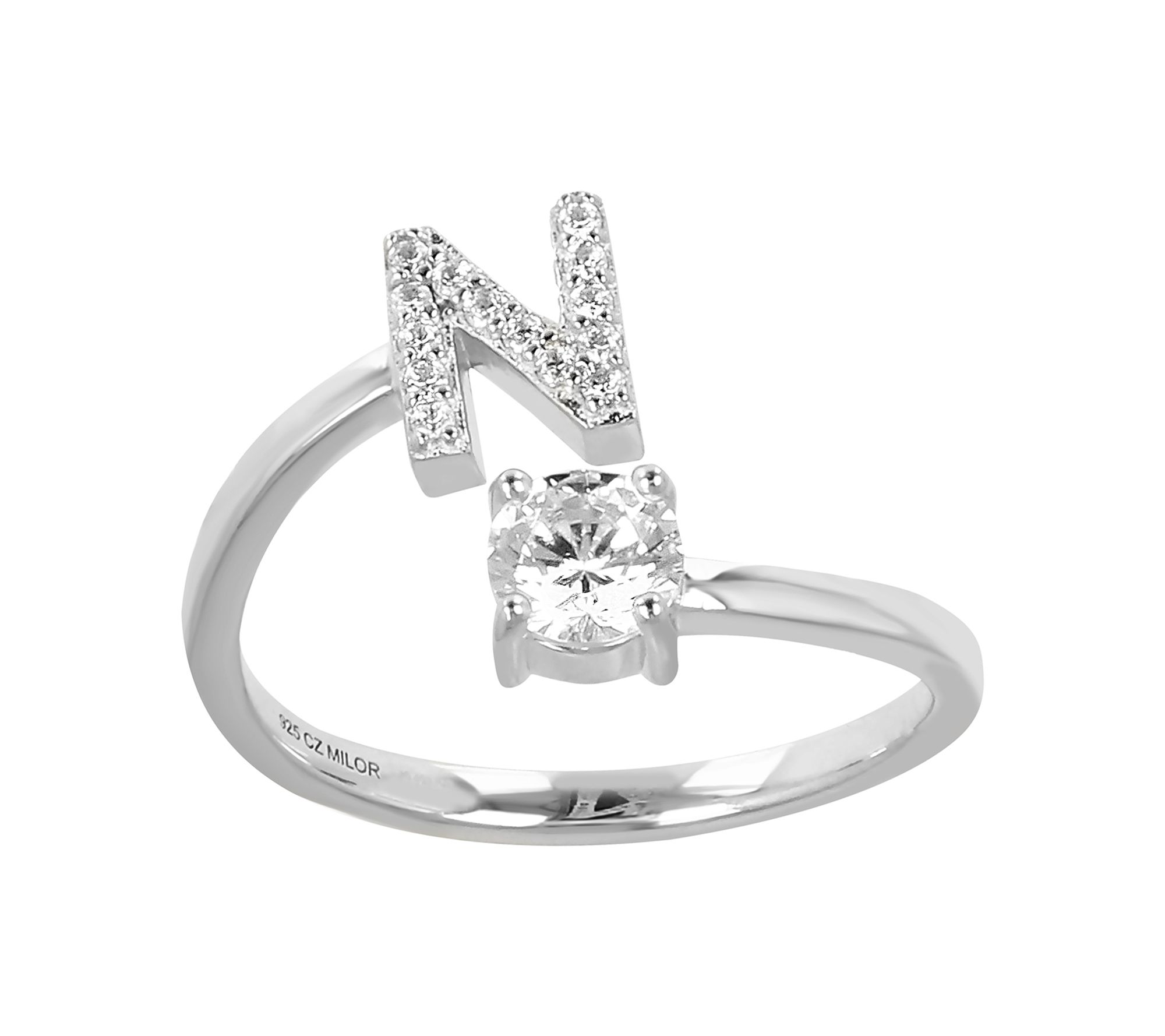 Diamonique Bypass Initial Ring, Sterling Silver