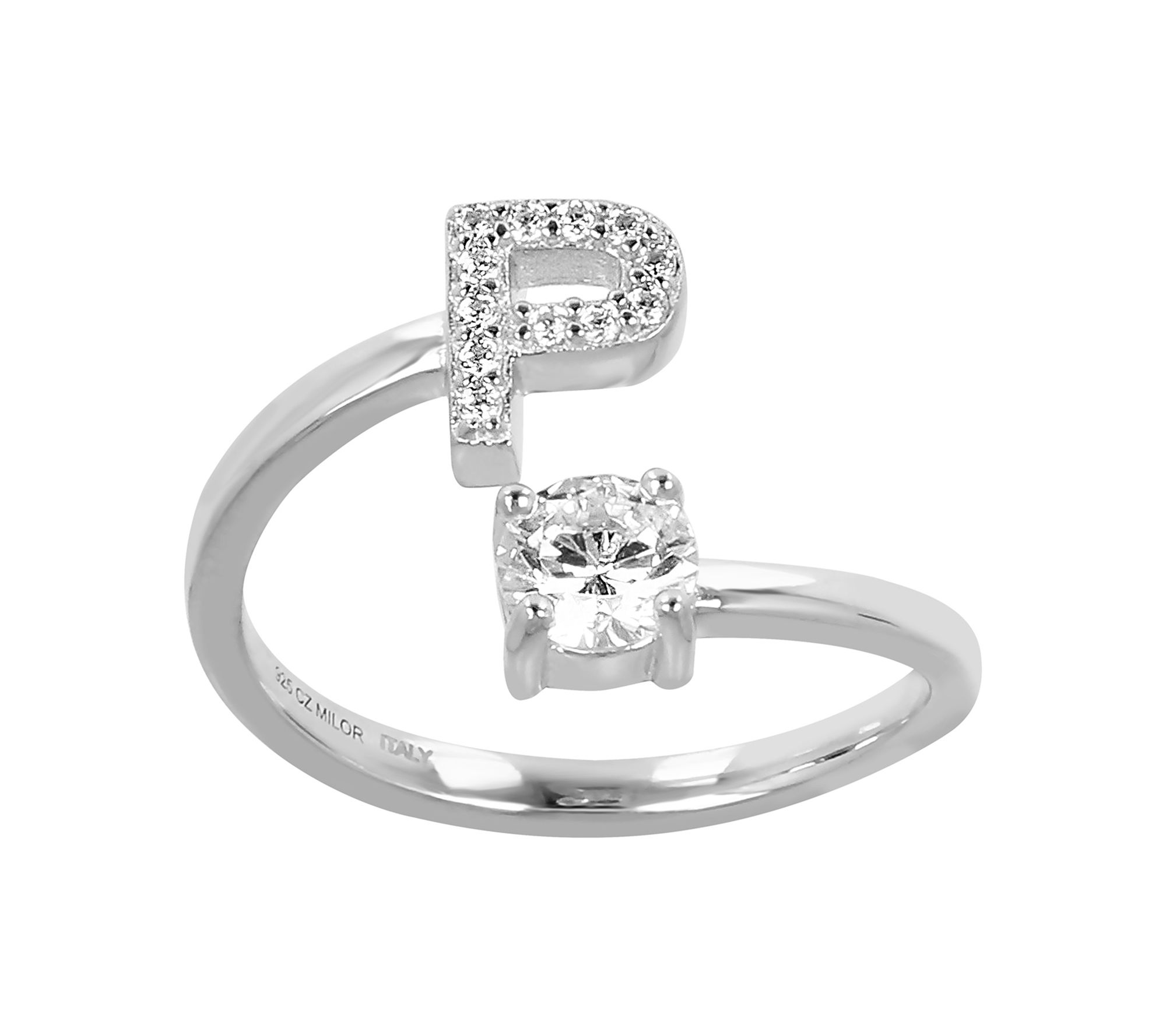 Diamonique Bypass Initial Ring, Sterling Silver