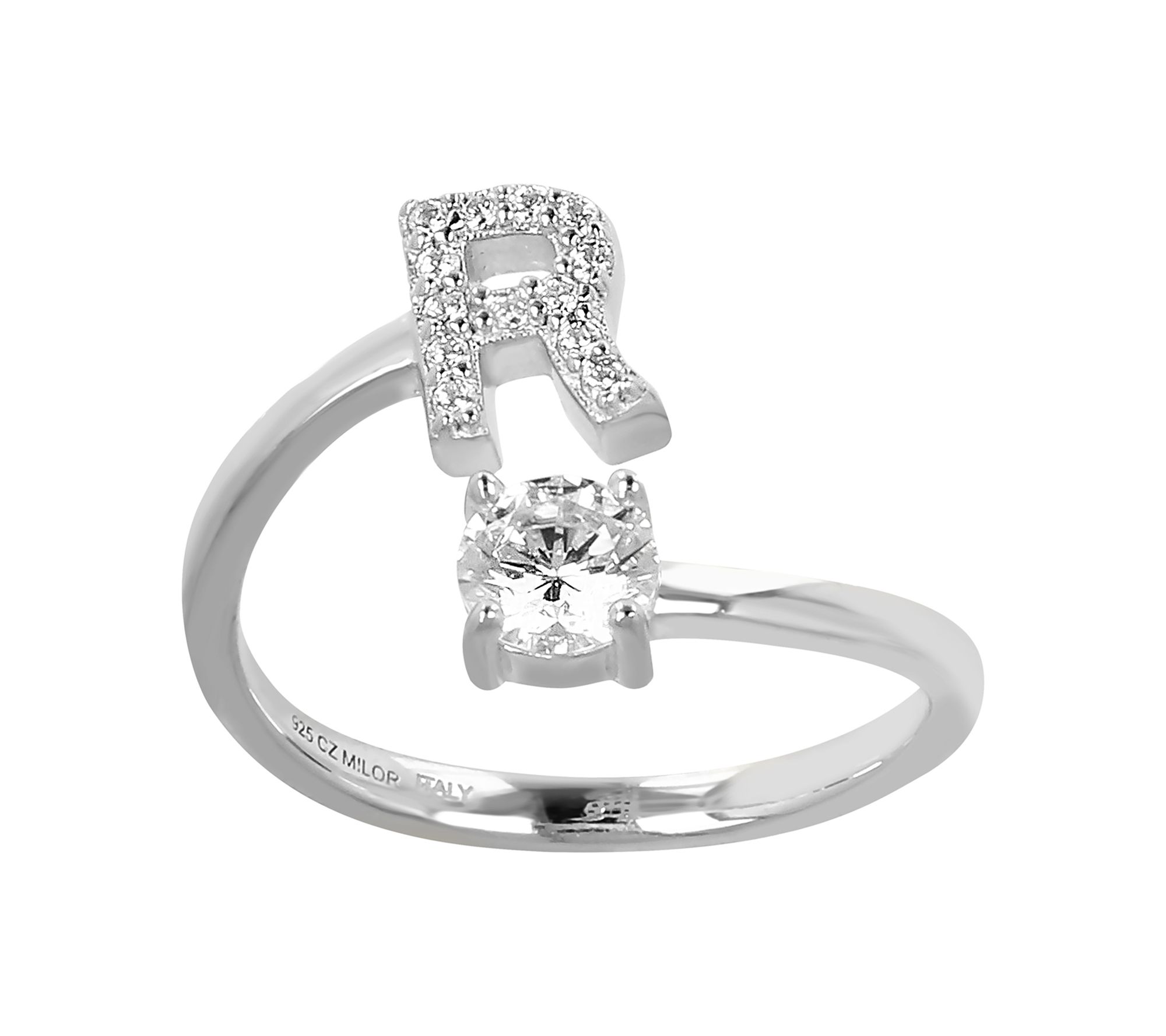 Diamonique Bypass Initial Ring, Sterling Silver