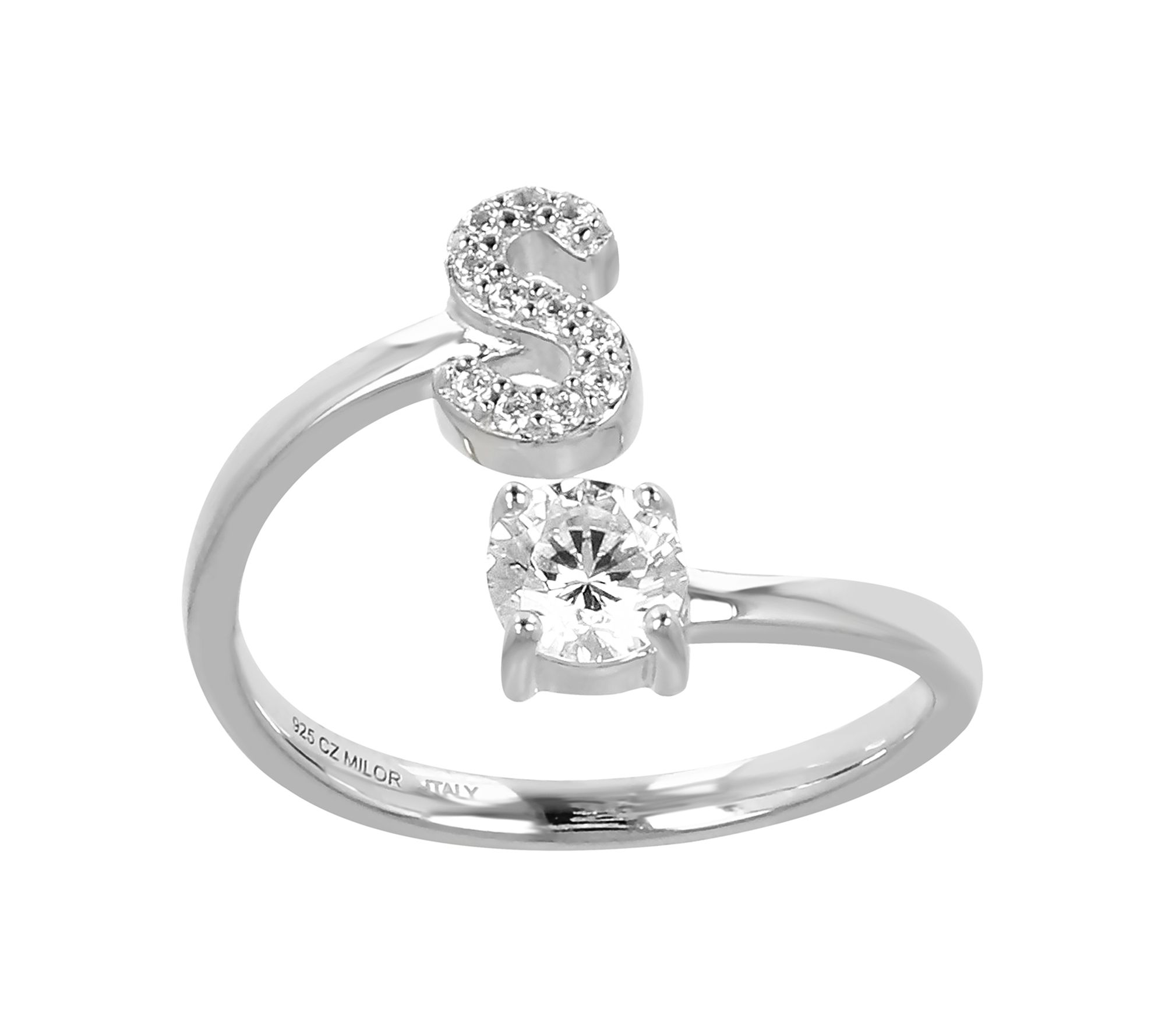 Diamonique Bypass Initial Ring, Sterling Silver