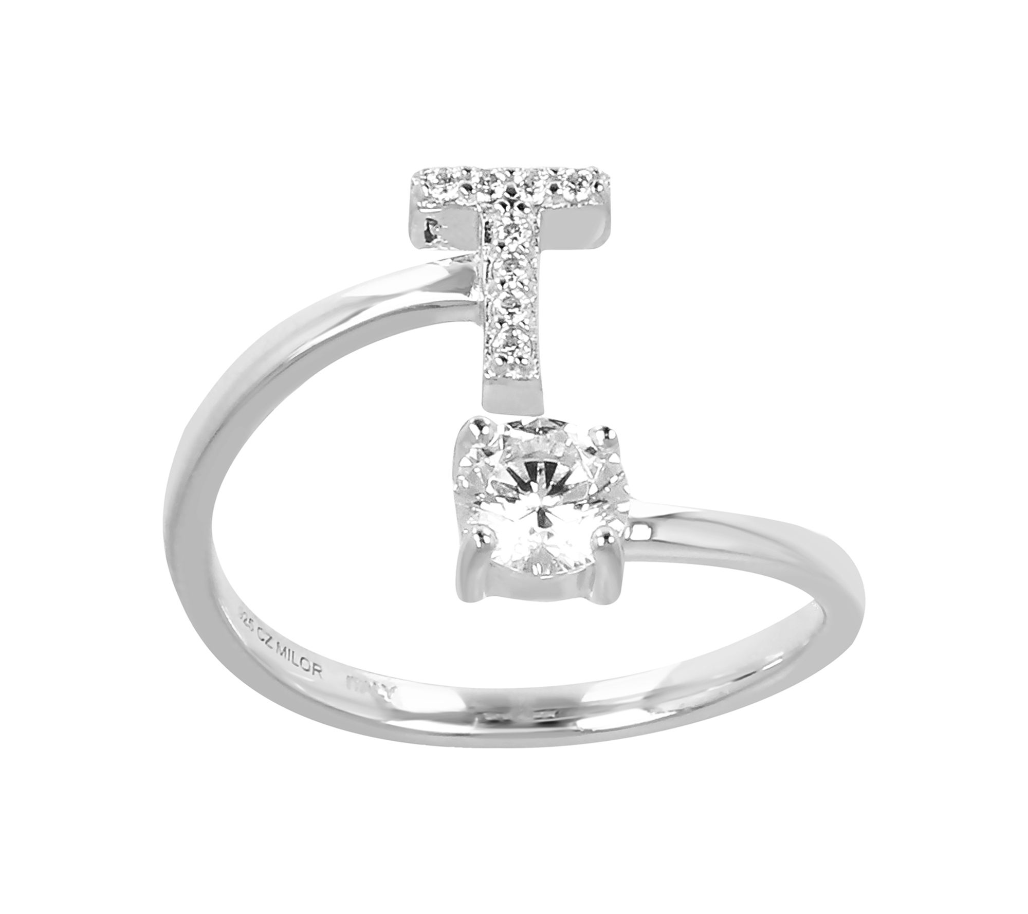 Diamonique Bypass Initial Ring, Sterling Silver