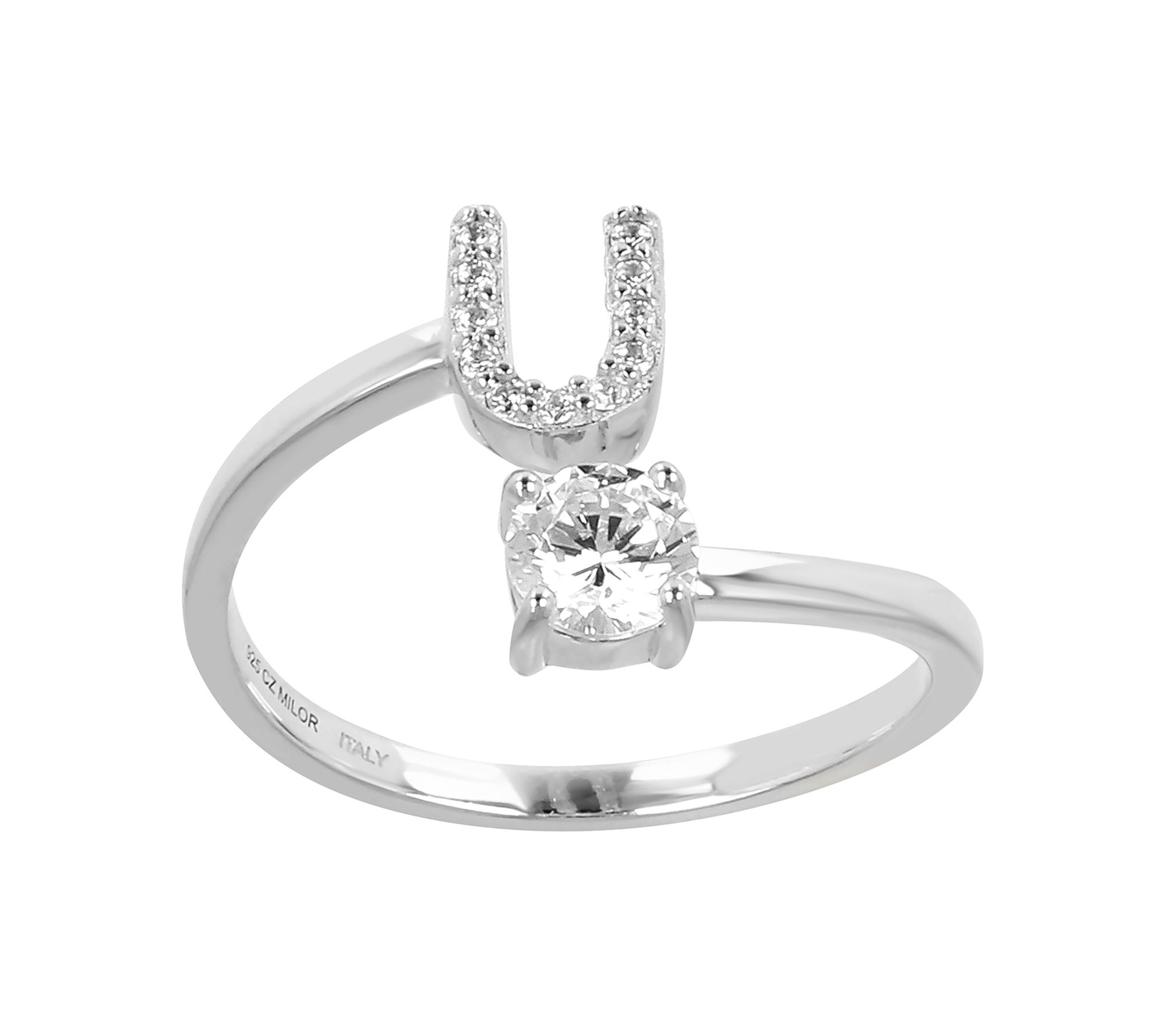 Diamonique Bypass Initial Ring, Sterling Silver
