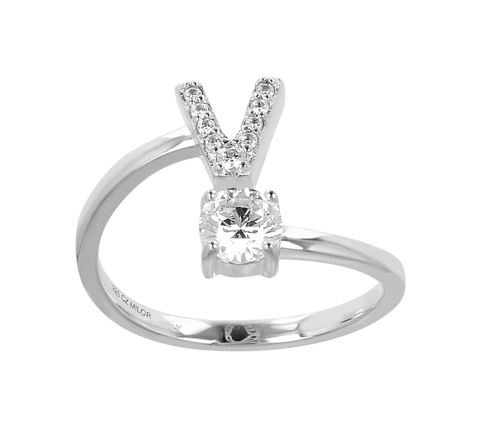 Diamonique Bypass Initial Ring, Sterling Silver