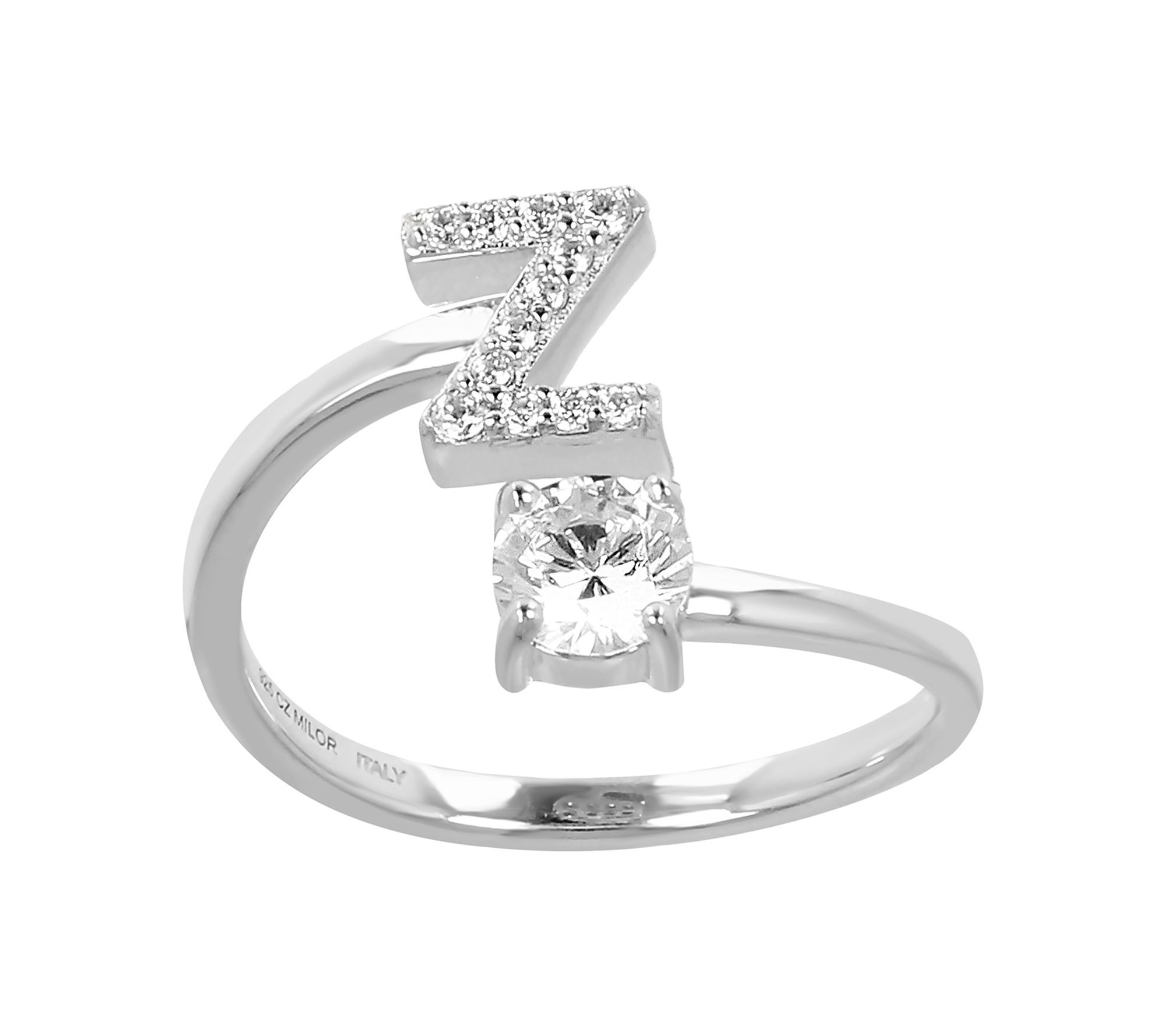 Diamonique Bypass Initial Ring, Sterling Silver