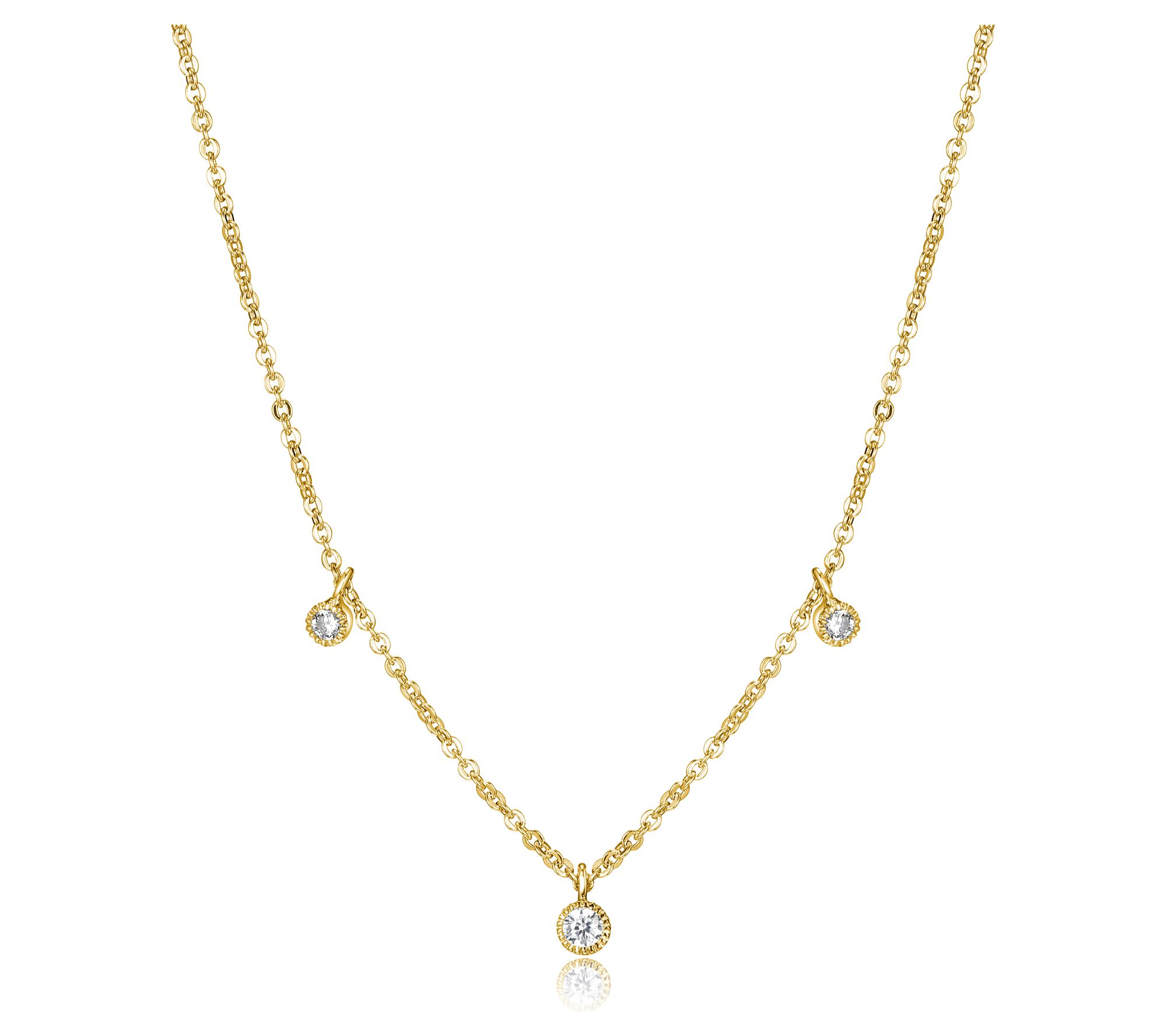 Diamonique Round Milgrain 3-Stone Necklace, 18K Gold Clad