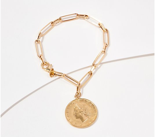 EternaGold Paperclip Chain Coin Bracelet, 14K Gold, 2.4-2.6g